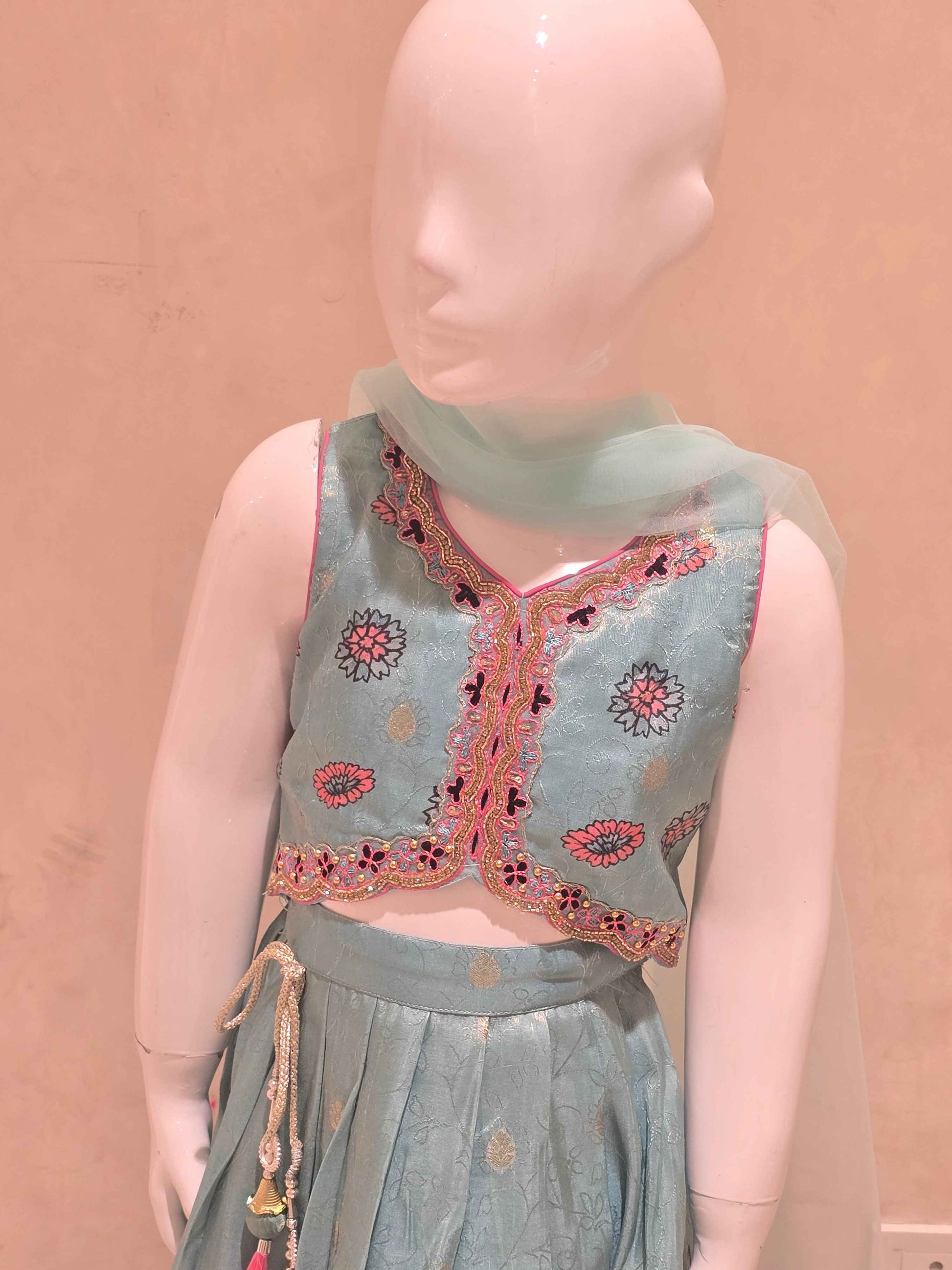 Sky Blue Tissue Ghagra Choli for Girls