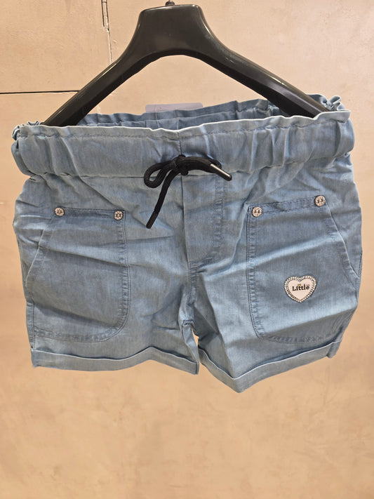 Girls Denim Lycra Casual Wear Shorts in Sky Blue with Fancy Pocket Design and Stretchable Waist for Summer Wear