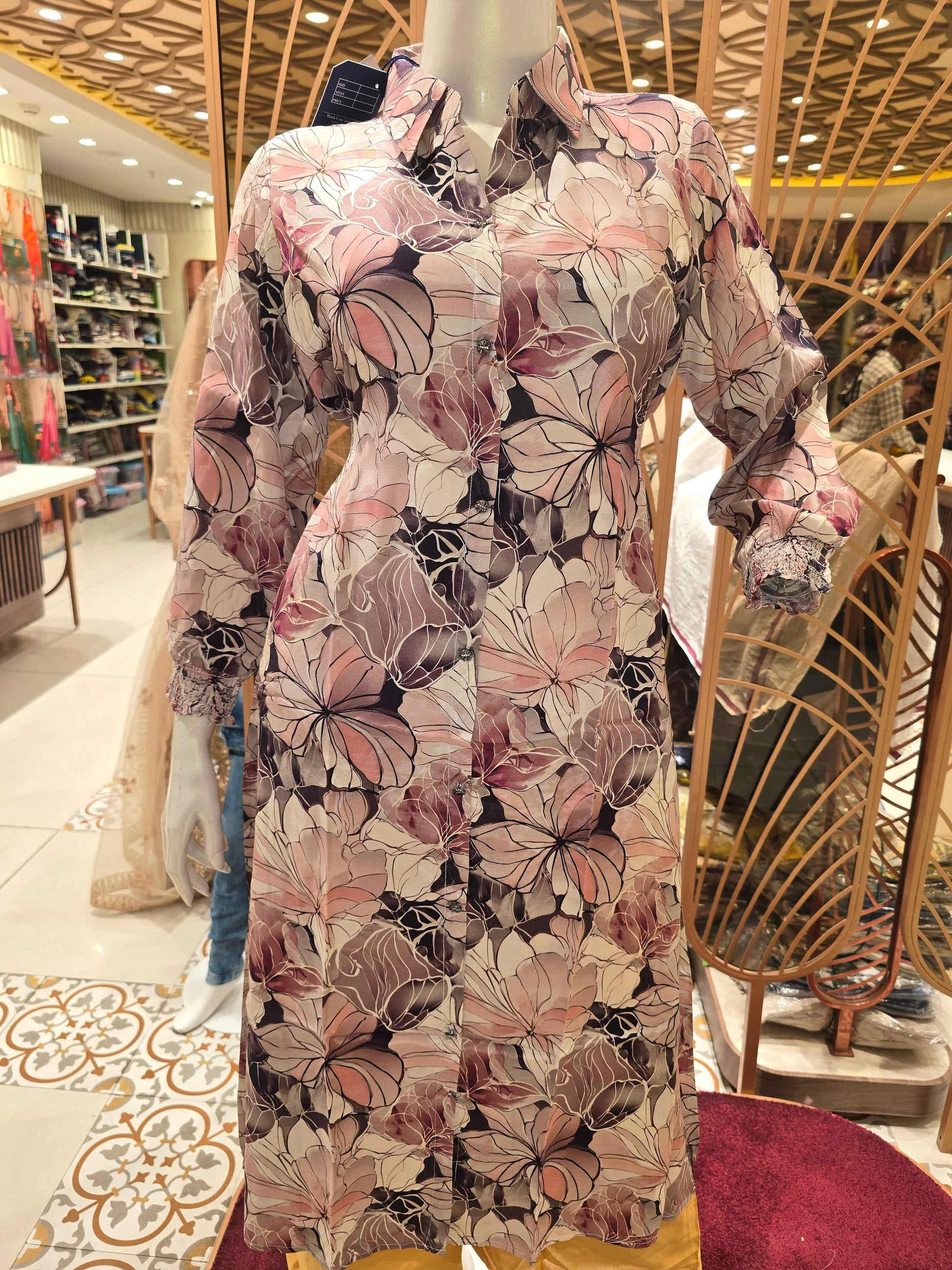 Floin material floral prints western short frock for women with colar neck and ¾ sleeves