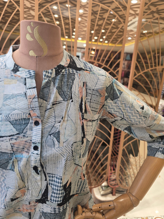 Women wear kurta Rayon Material with printed design and round neck with buttons