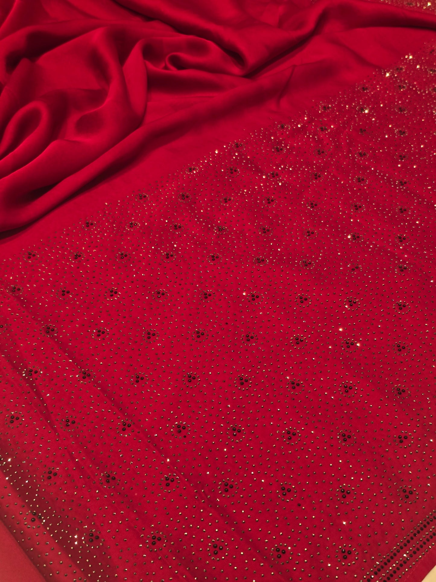 Red Fancy Saree with Full Stone Work Detailing & Rich Pallu | Party Wear Saree with Matching Blouse