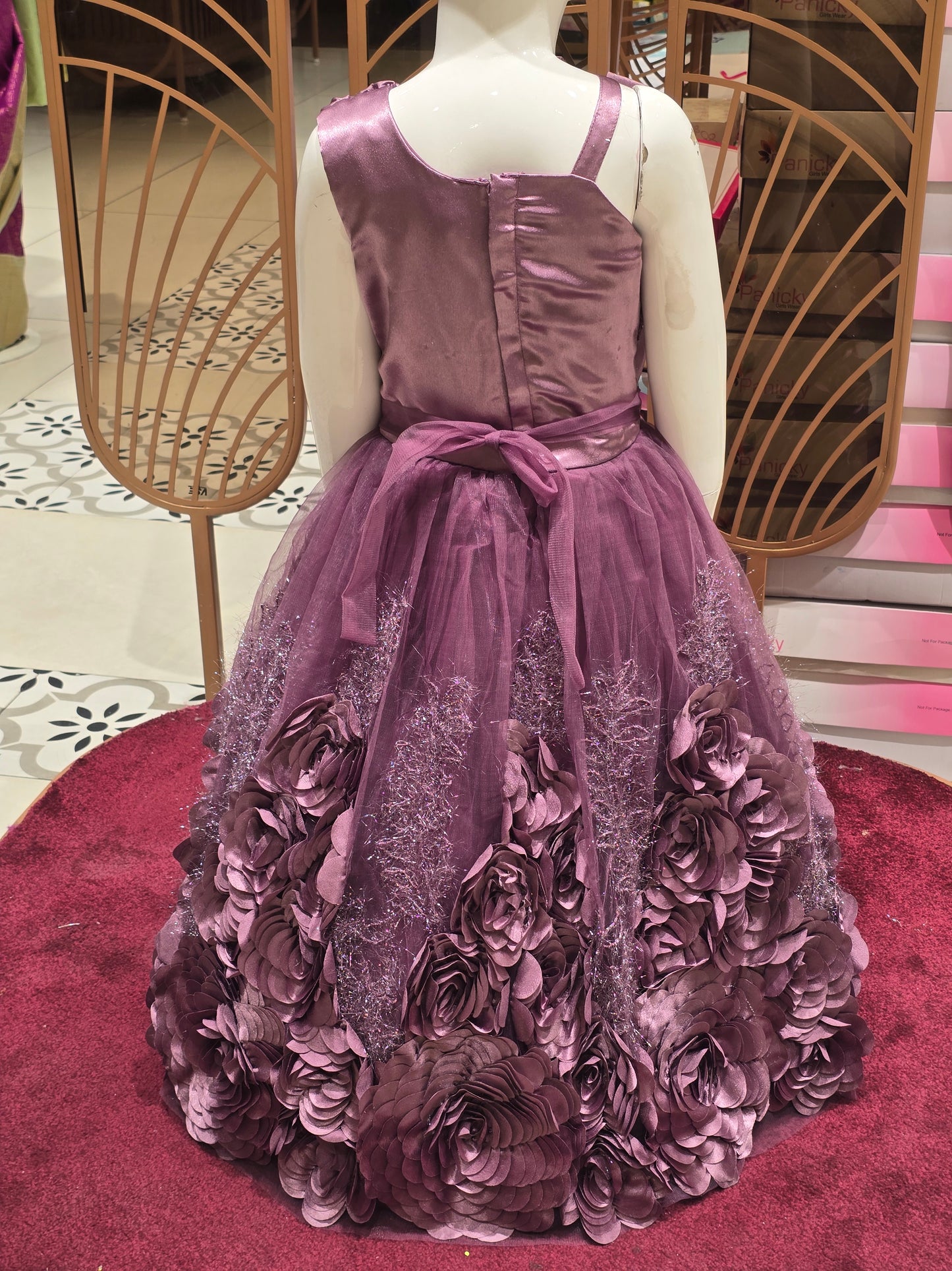 Onion Pink Satin Gown for Girls
