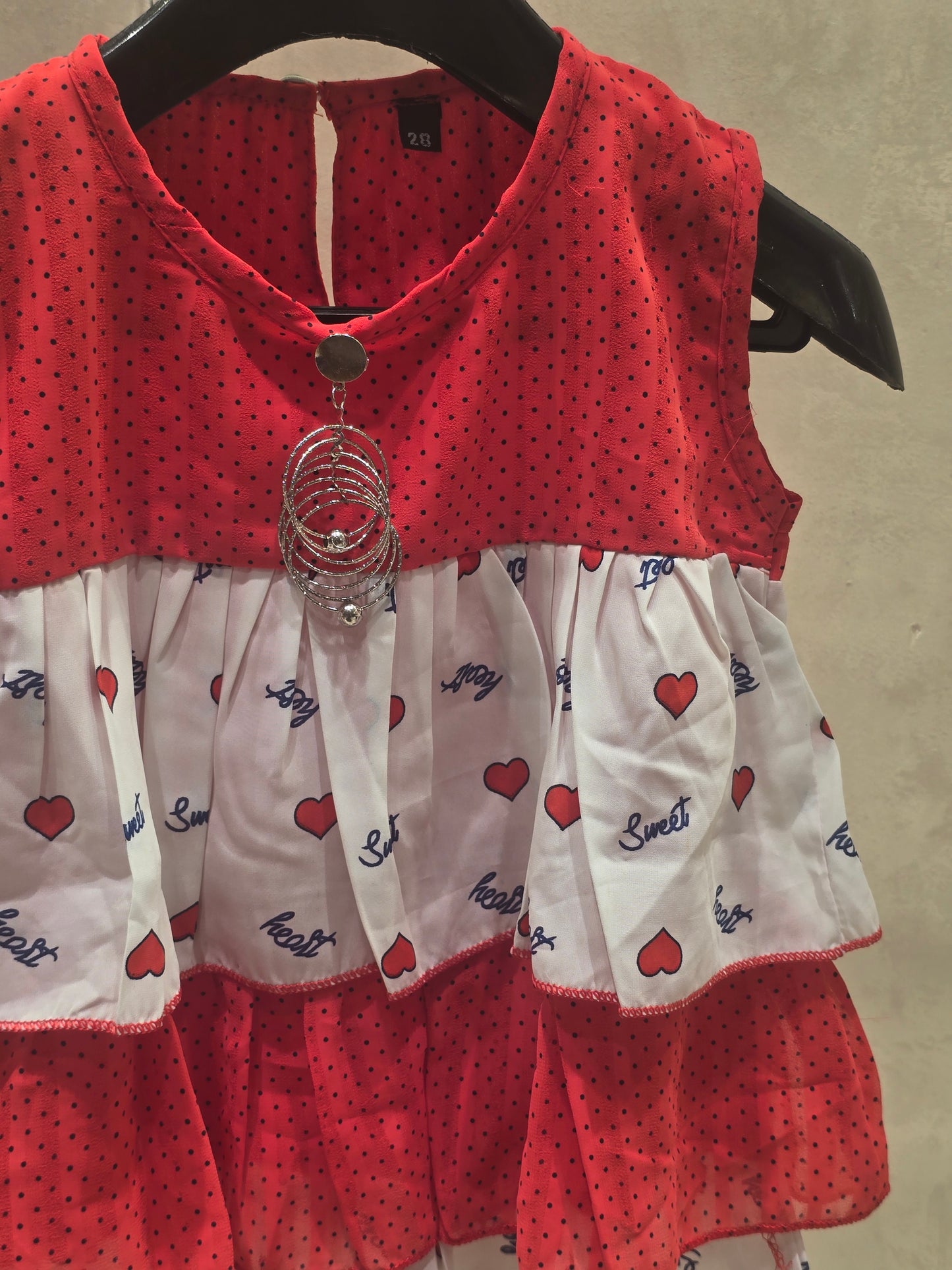 Girl Red White Chiffon Layered Western Top