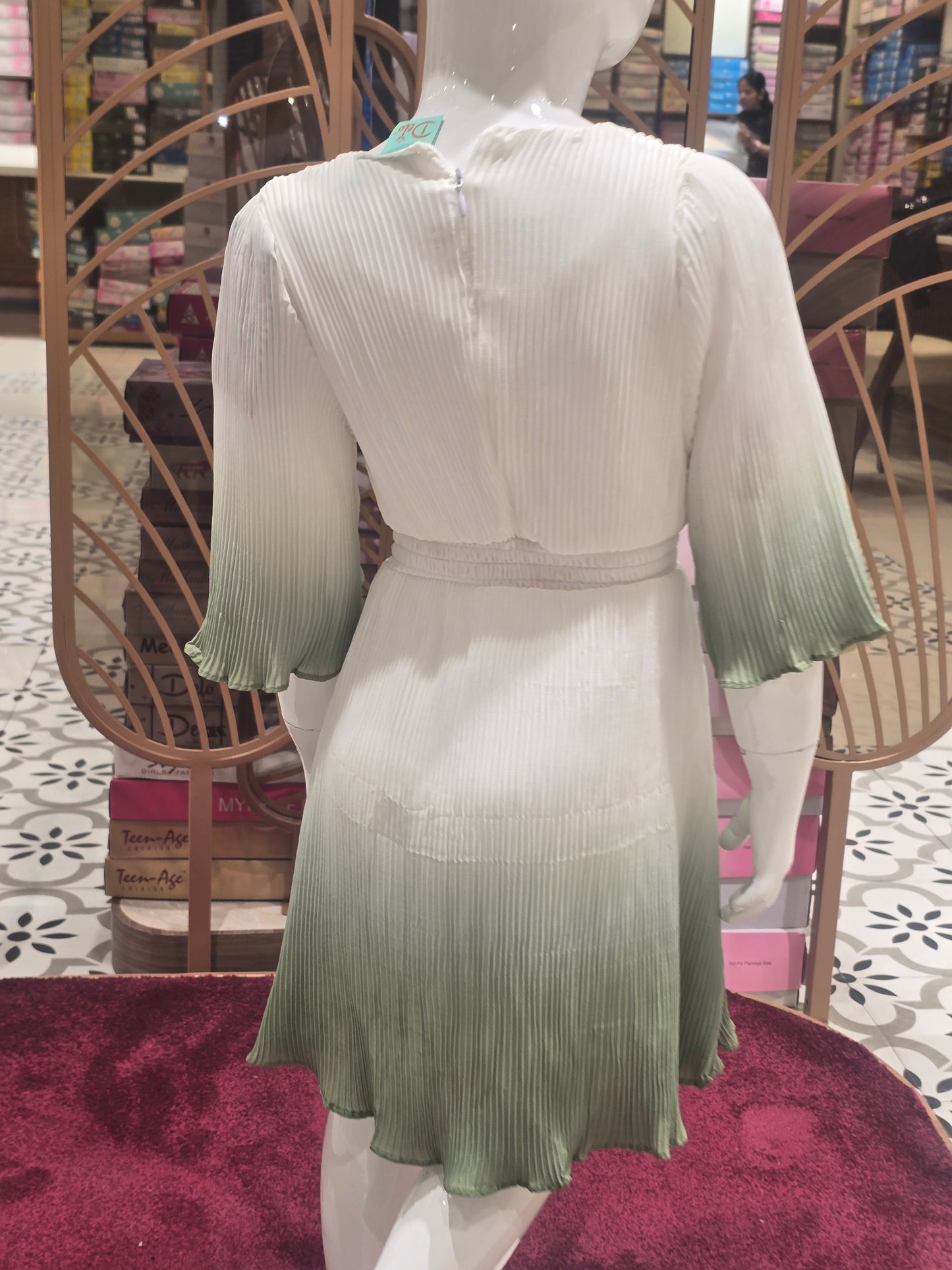 Girls White Green Georgette Western Wear Dress