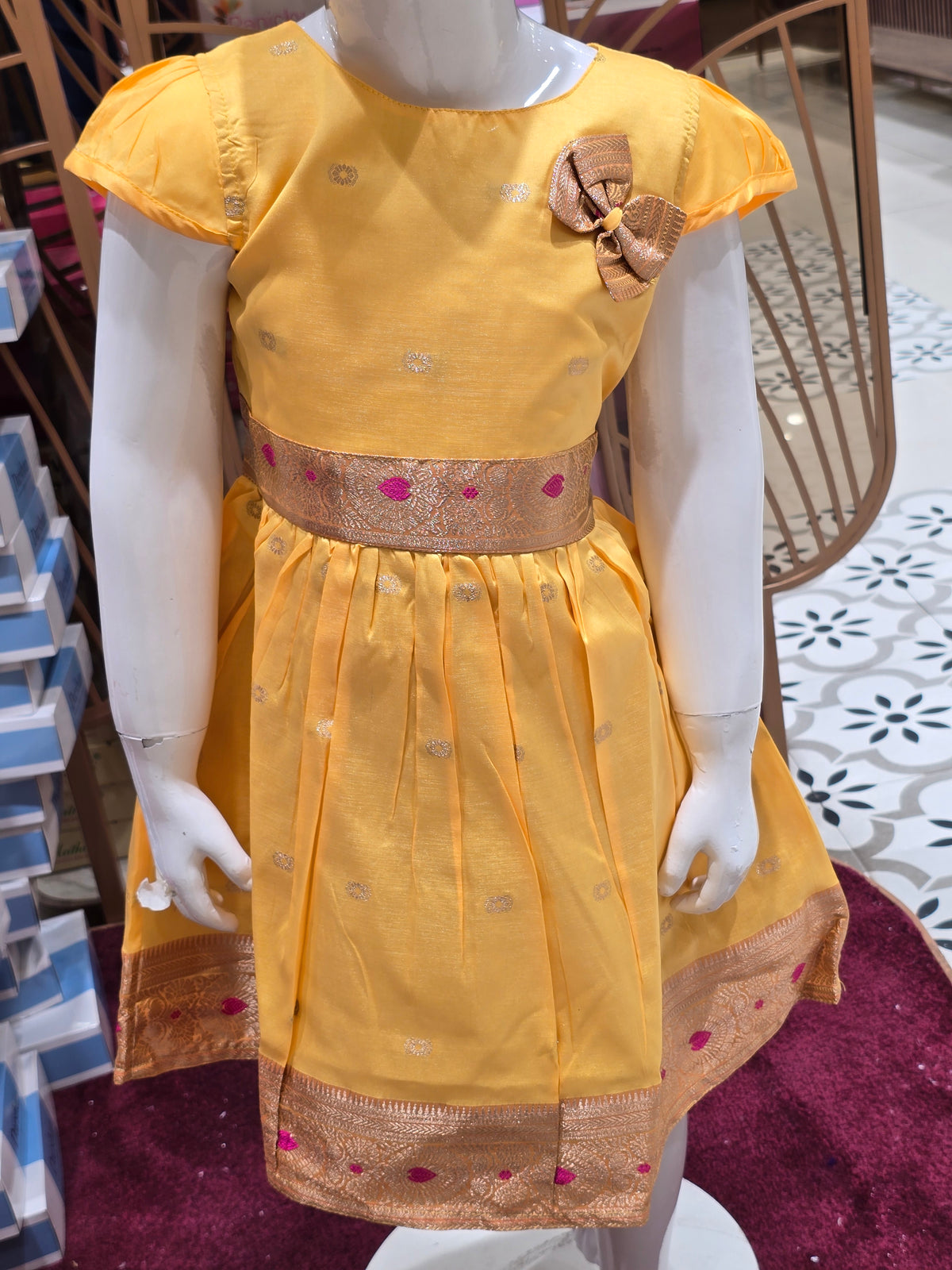 Traditional Yellow Cotton Pattu Frock for Girls