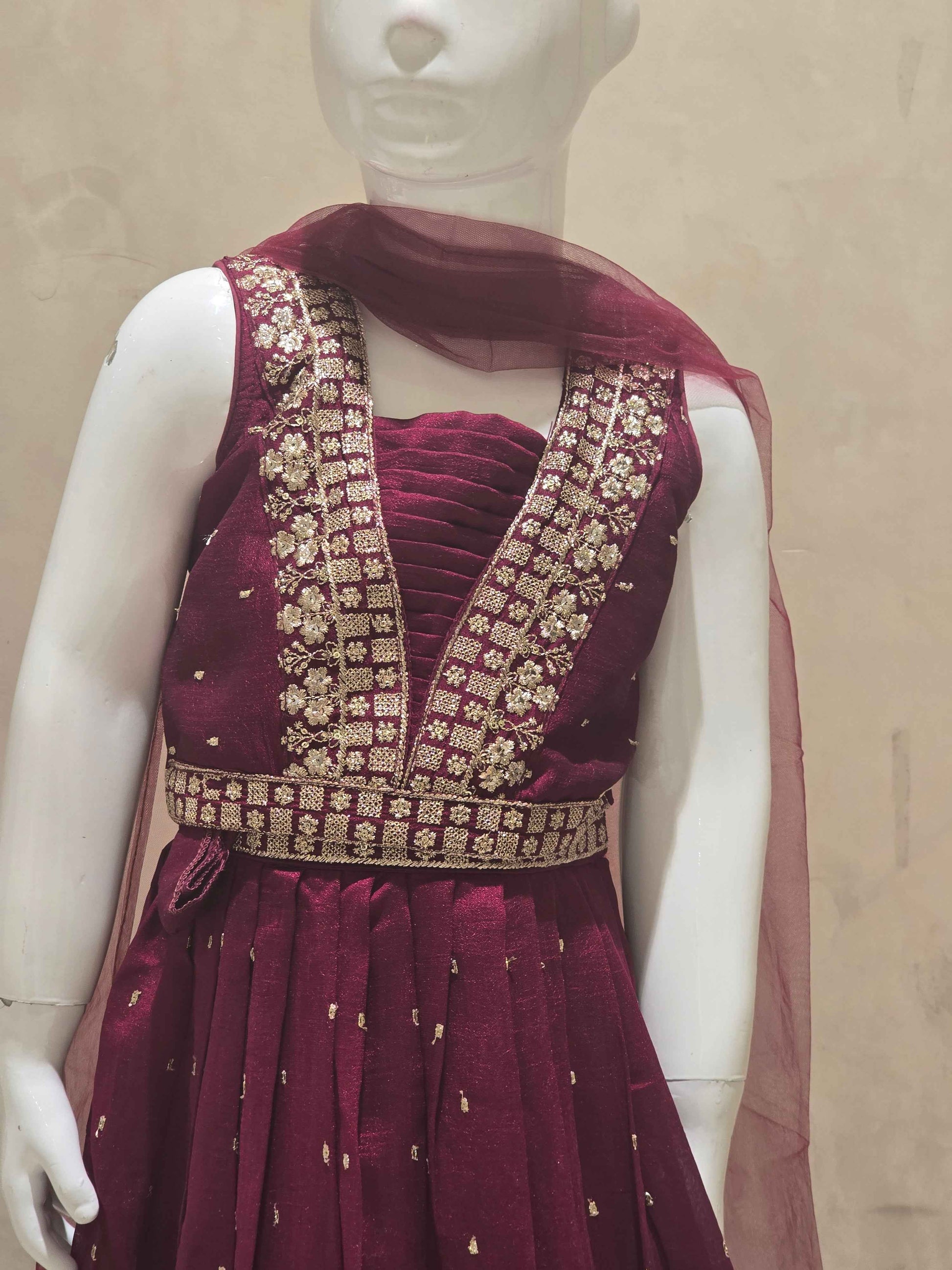 Maroon Crepe Silk Ghagra Choli for Girls