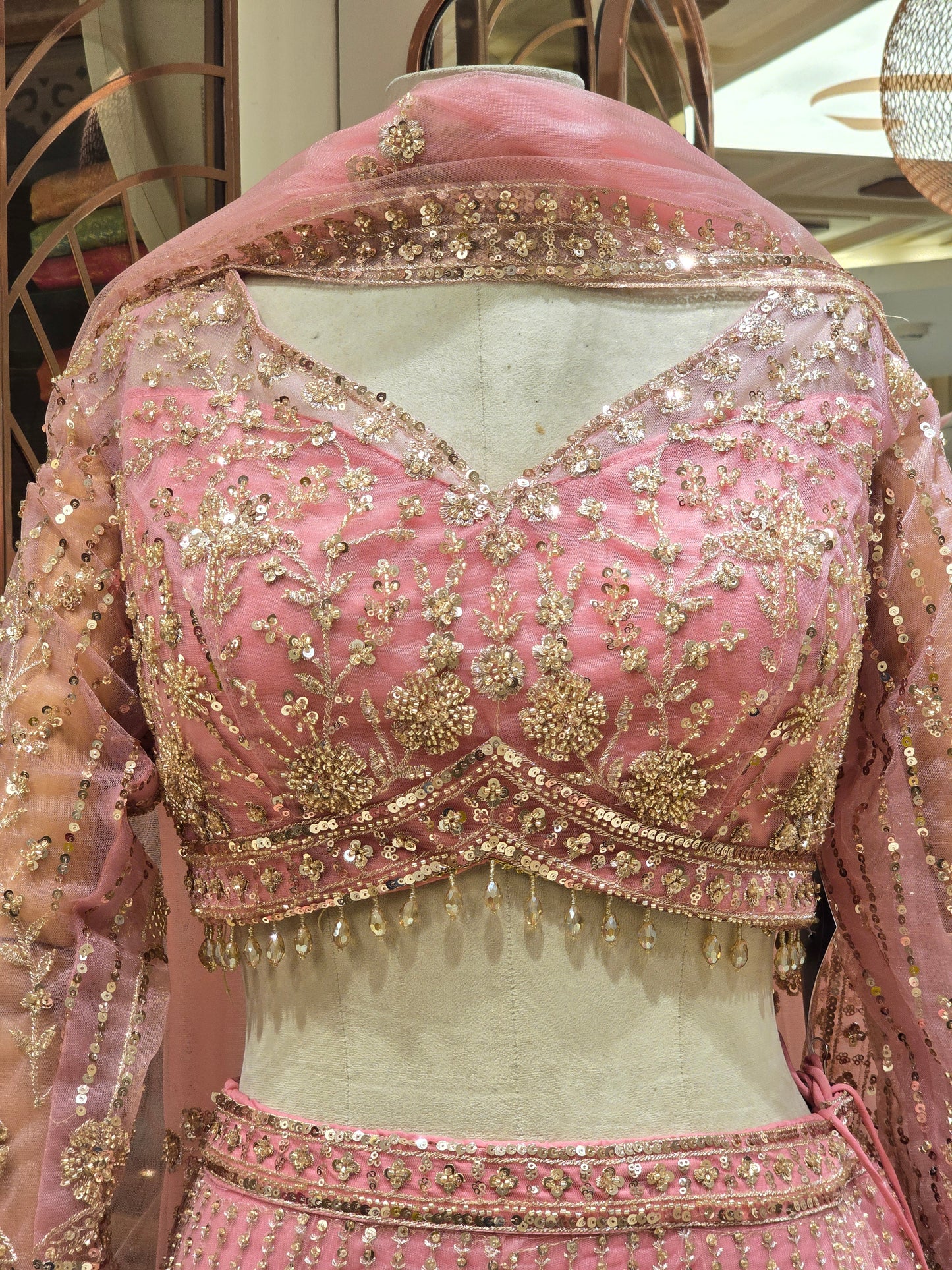 Pink Knitted Bridal Lehenga Set