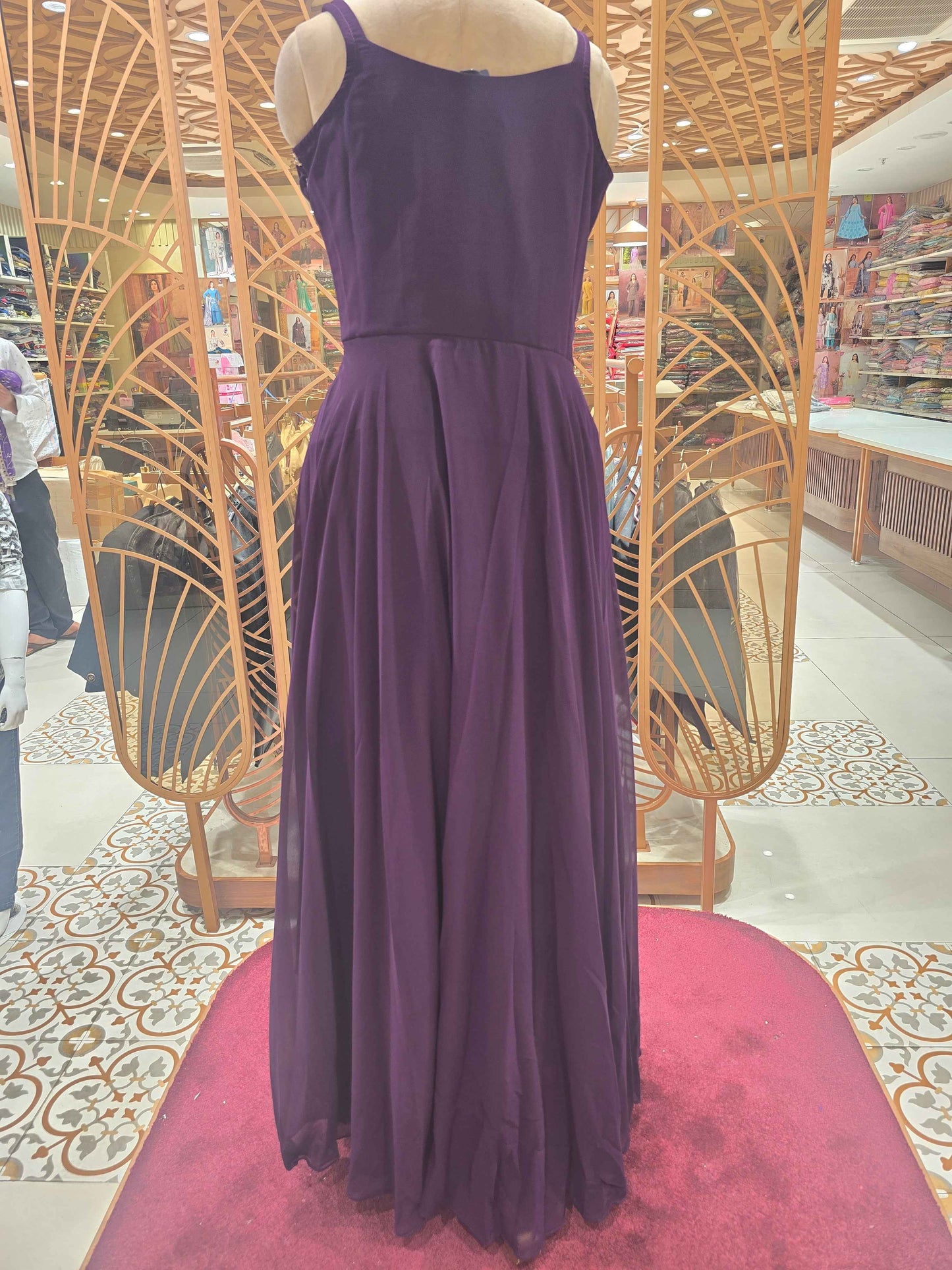 Shiffon material wine color party wear gown for women