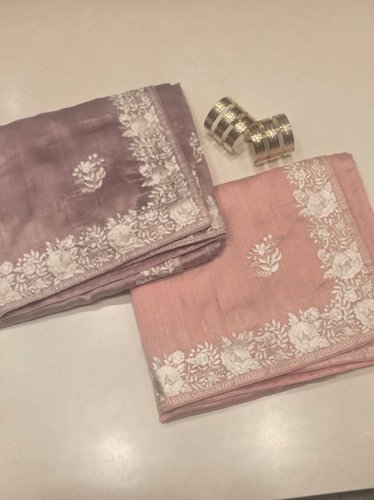 Peach Onion Pink Tussar Saree with Jute Finish