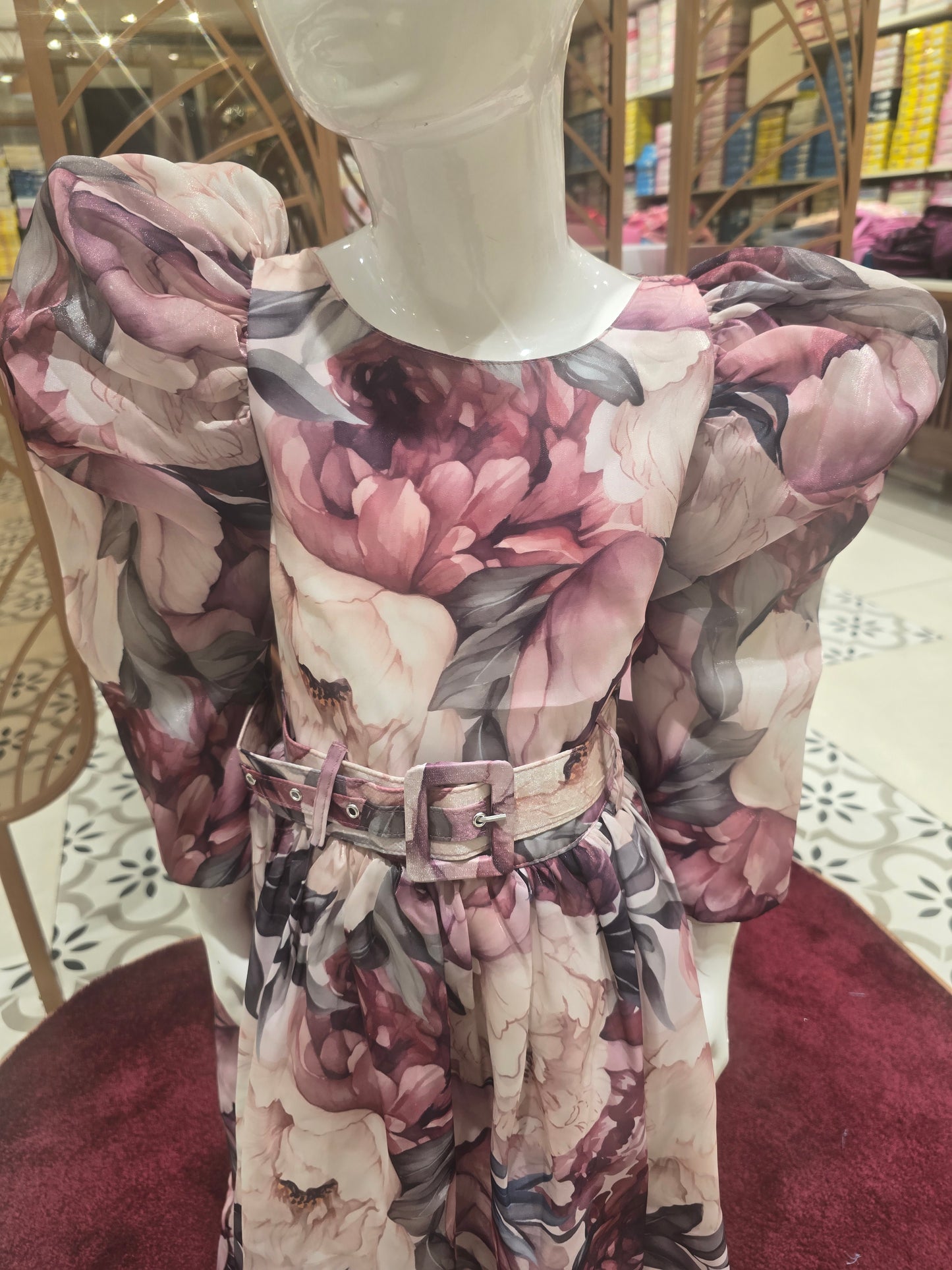 Girls Printed Satin Floral Gown