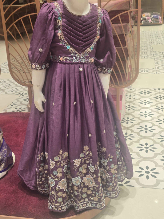 Light Purple Crepe Ethnic Gown for Girls with 3/4 Sleeves