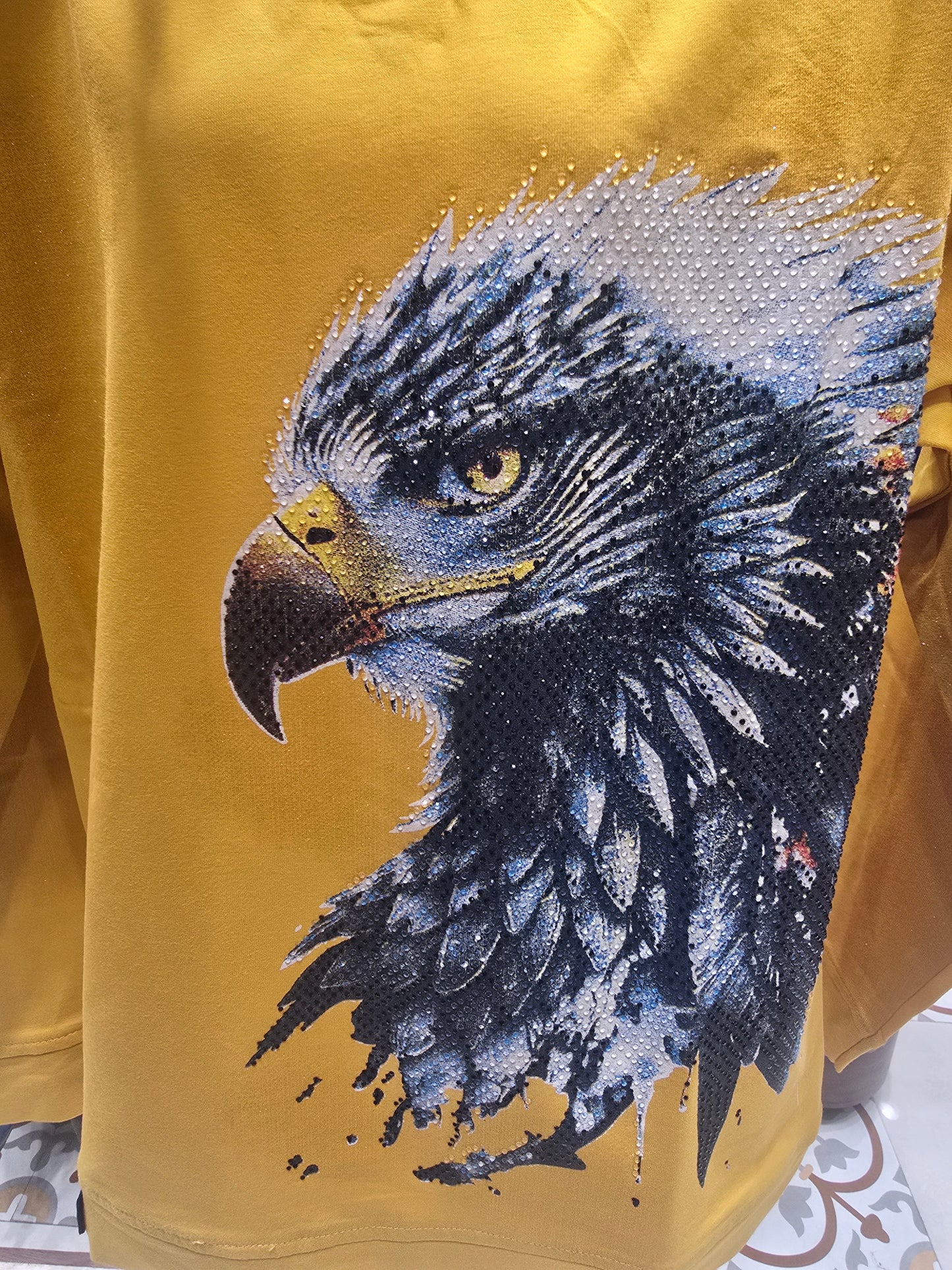 Mustard Imported Stone Digital Owl Print Full Sleeve T-Shirt for Boys – Summer Wear