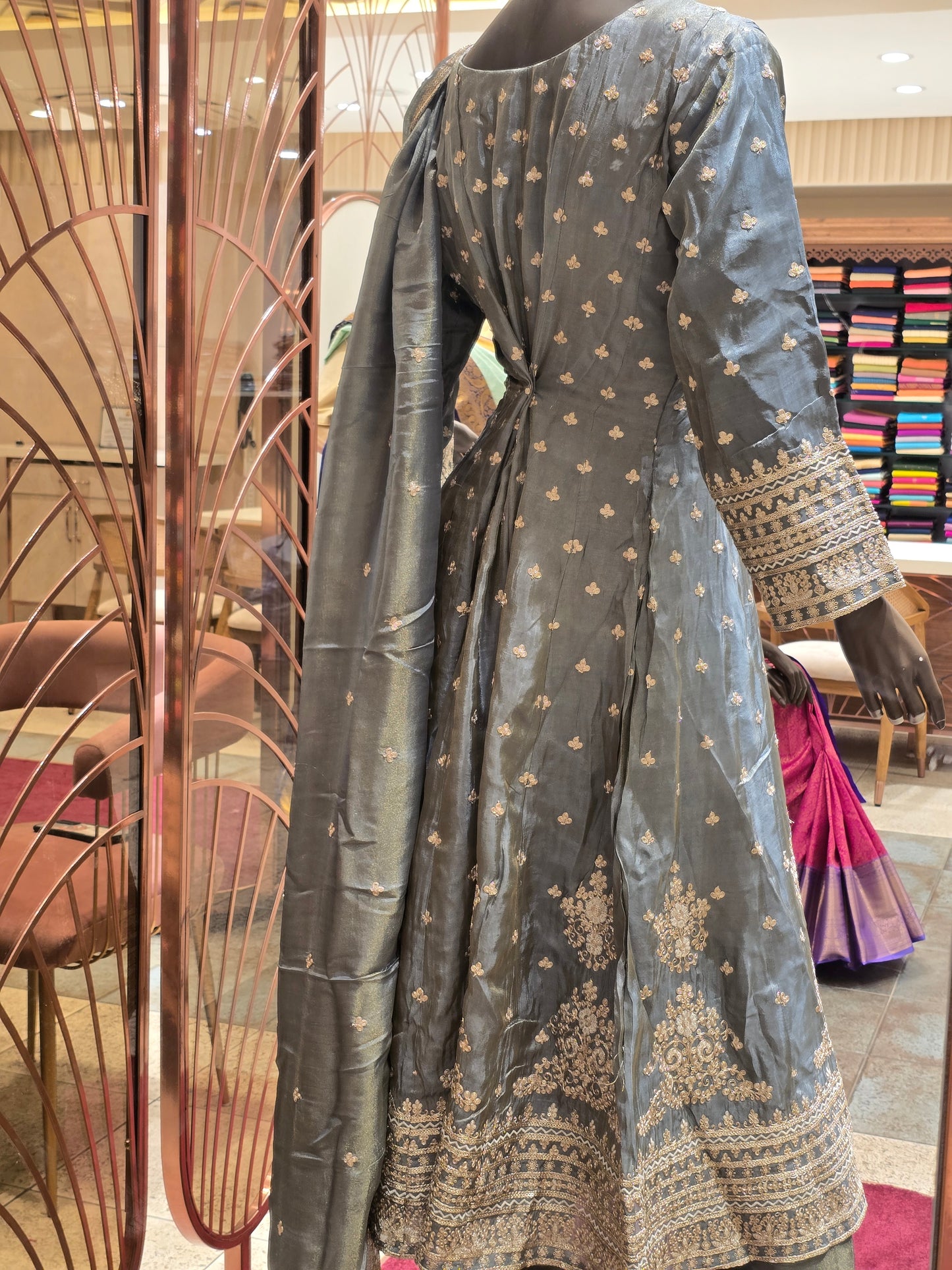 Cherry Pink Banarasi Silk Anarkali Kurta Set