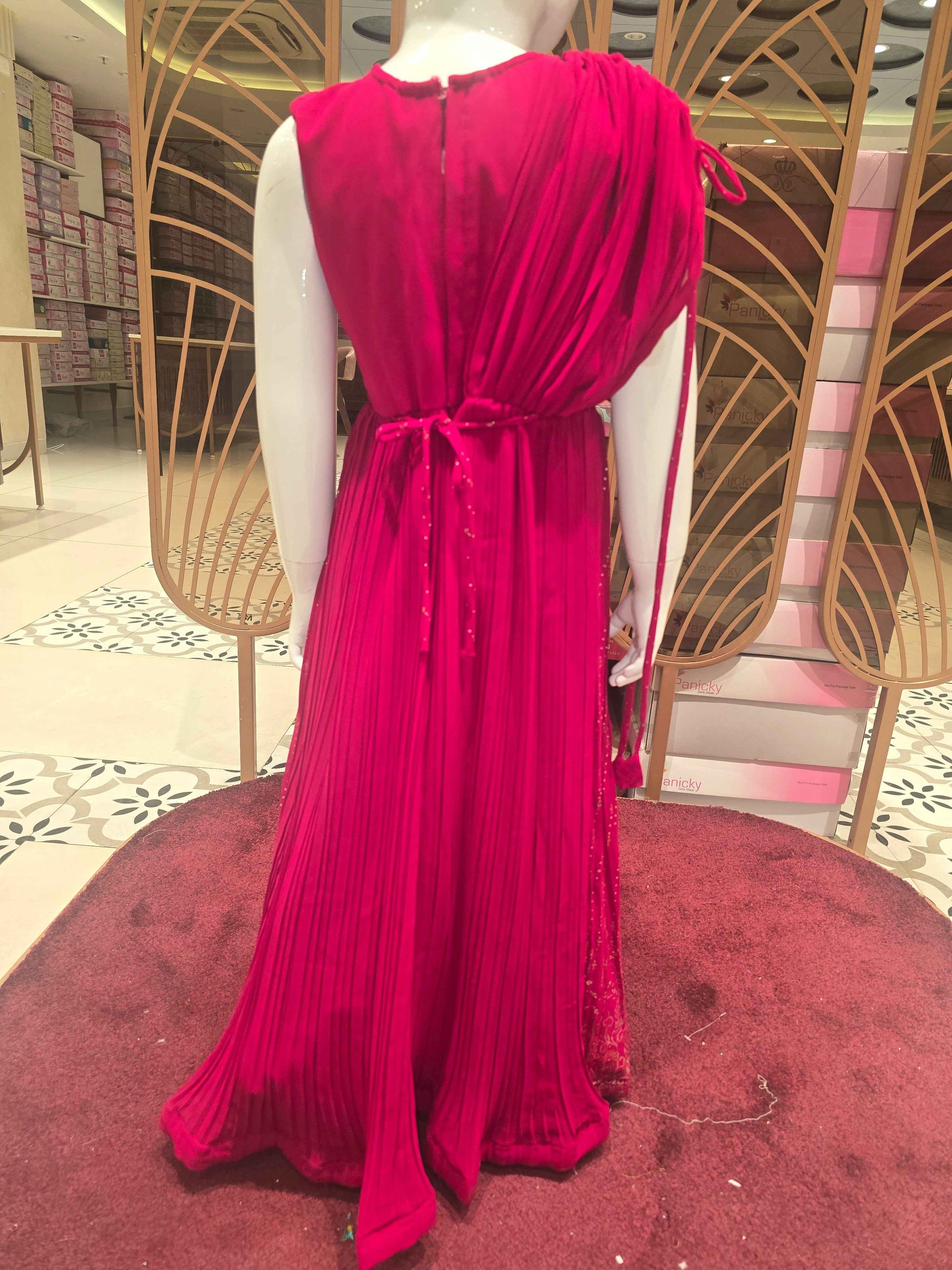 Girl Rani Pink Printed Chiffon Ethnic Gown