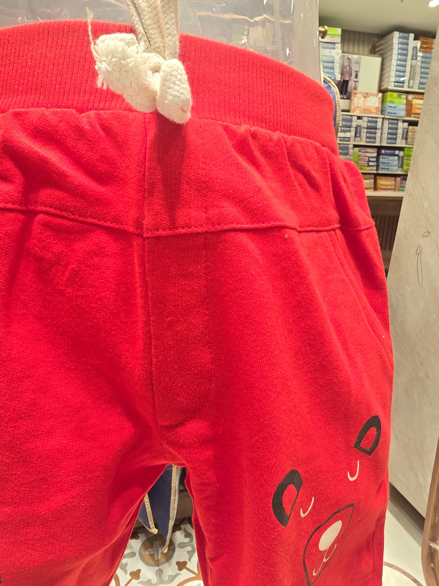 Red Cotton Shorts for Boys with Cute Bear Print Design and Round Elastic Waistband for Summer Wear
