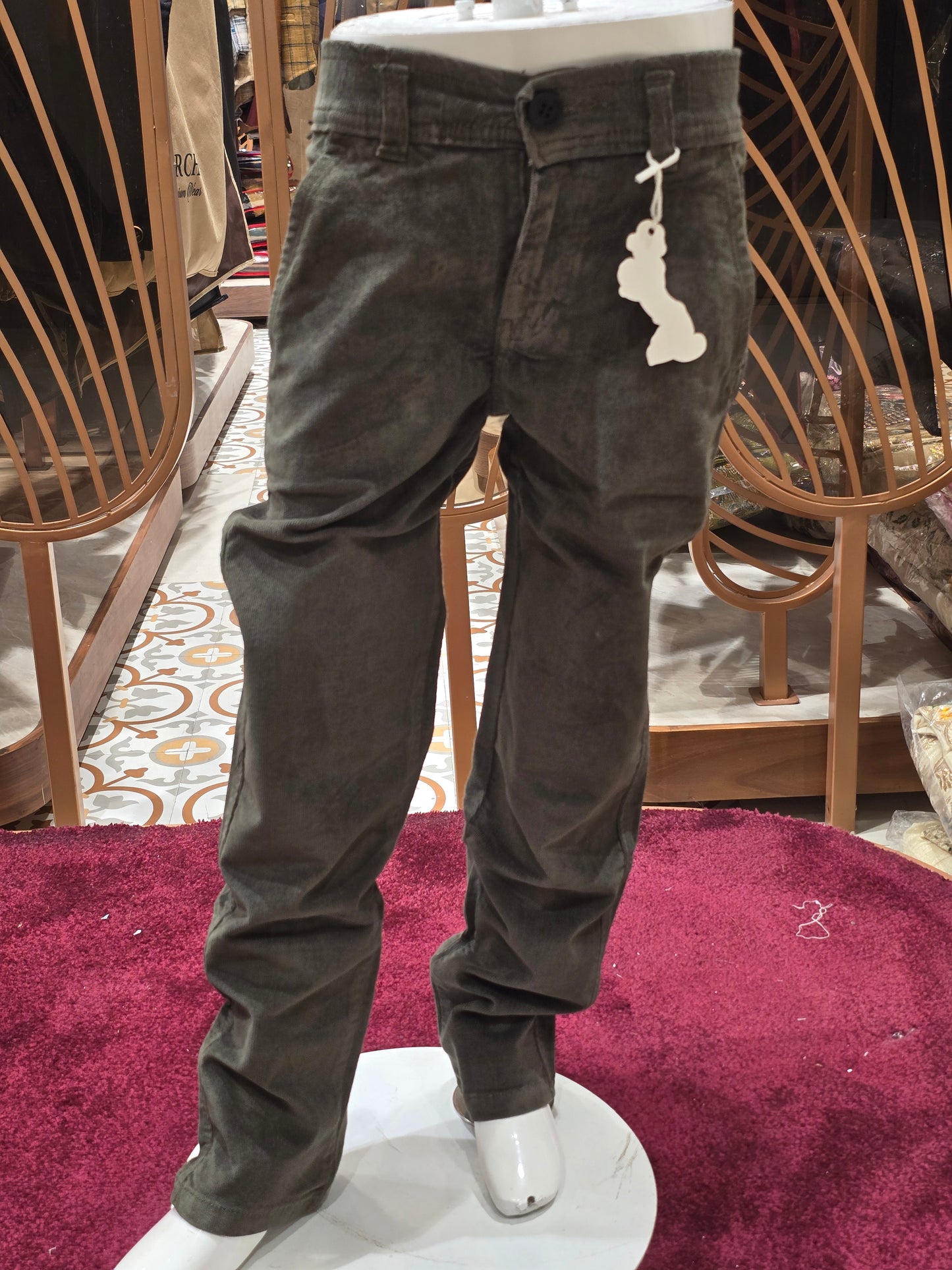 Boys Green Corduroy Stretchable Jeans Pant