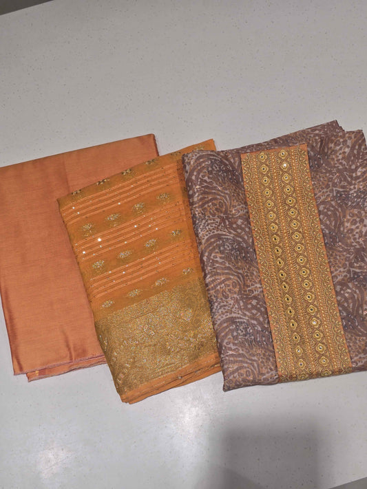 Printed Cotton dress material for women with sequin Dupatta
