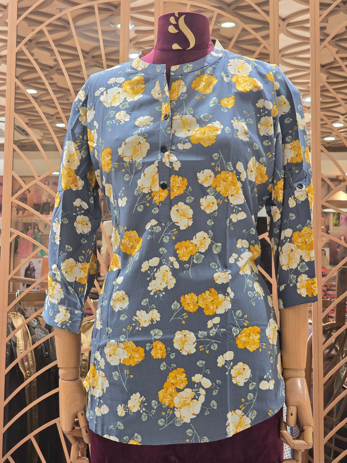 Printed cotton material short kurta for women with flower design