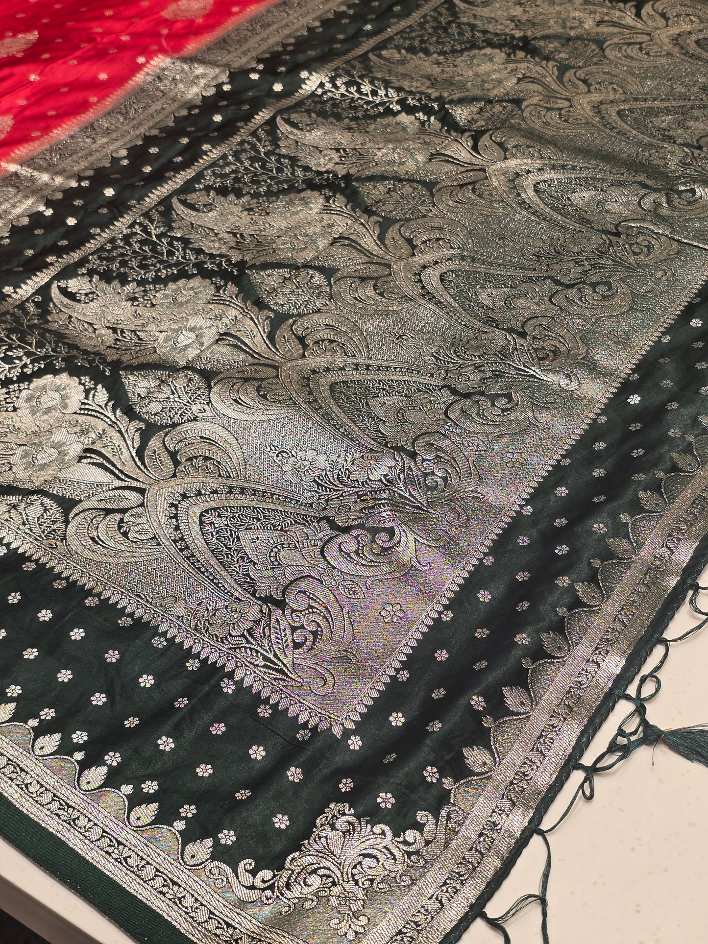 Satin Banarasi Saree with Jari Butta, Rich Pallu & Contrast Blouse | Festive & Traditional Wear