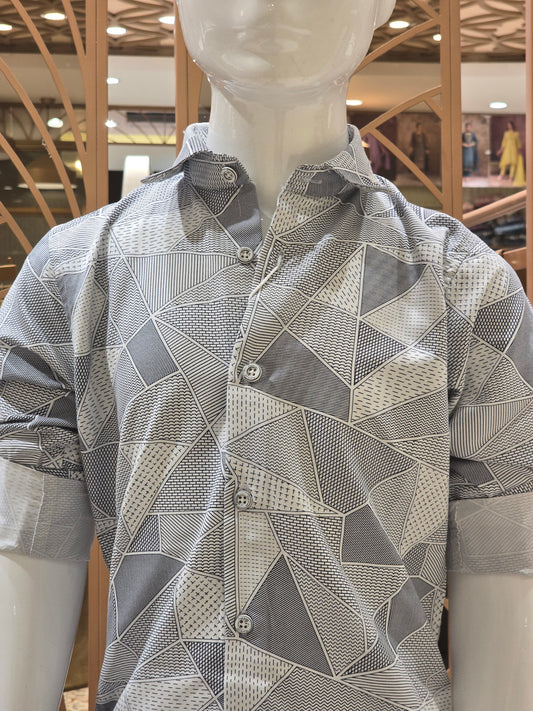 White Cotton Printed Shirt for Boys