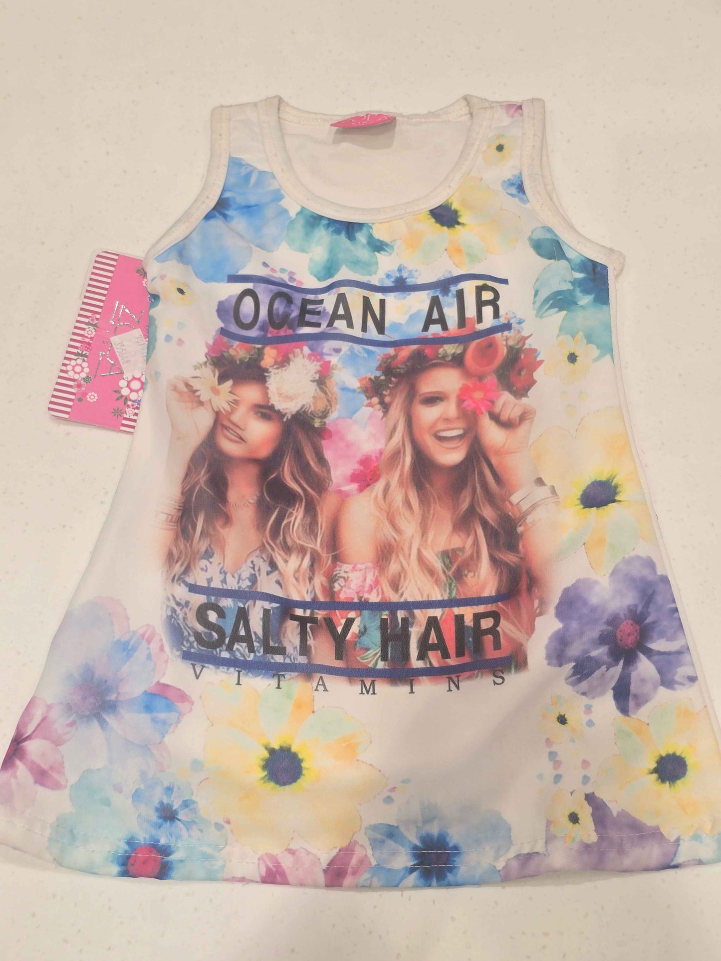 Printed cotton material top for girl with round neck