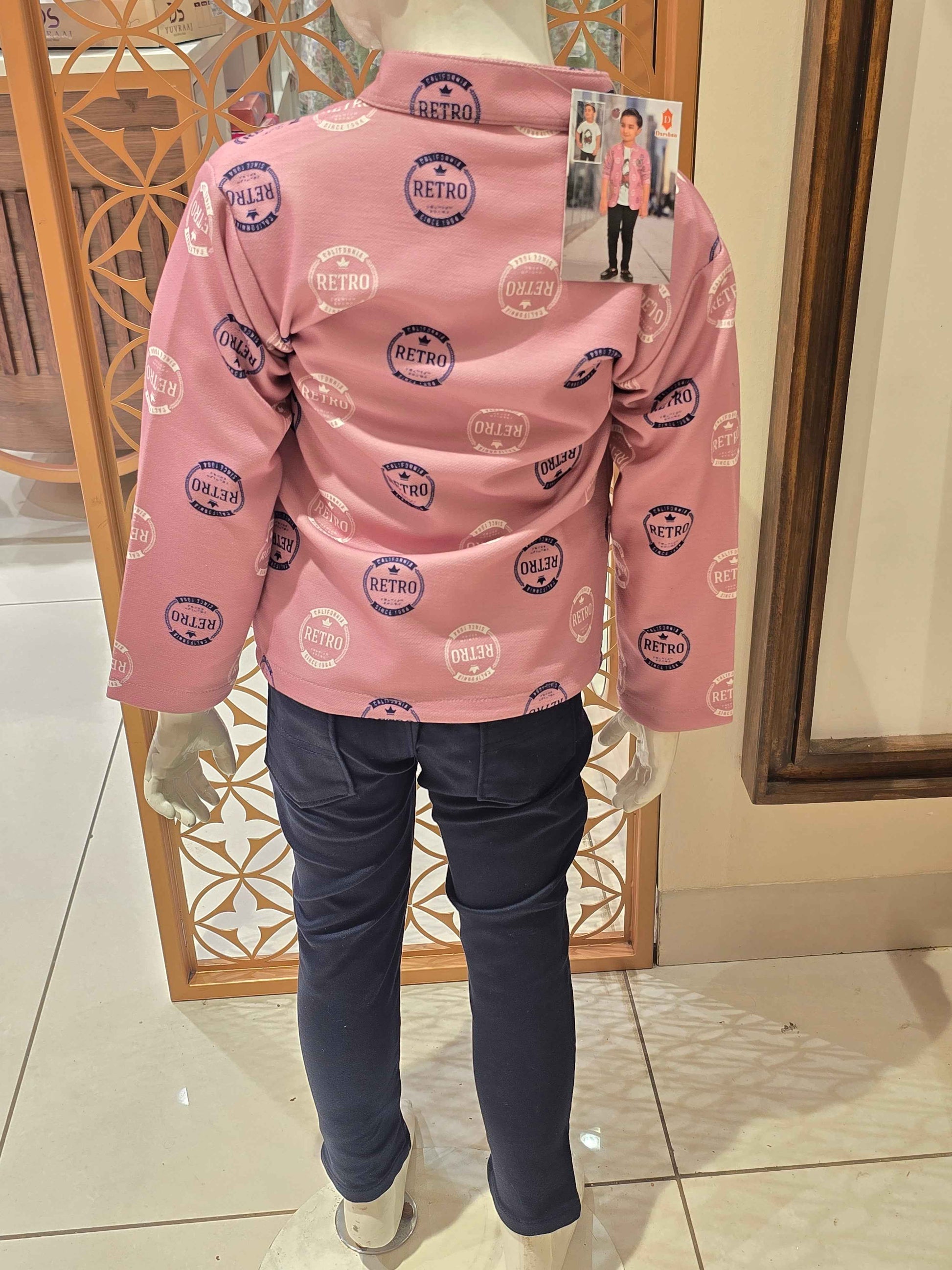 Printed lycra Material coat set for boys with white t- shirt