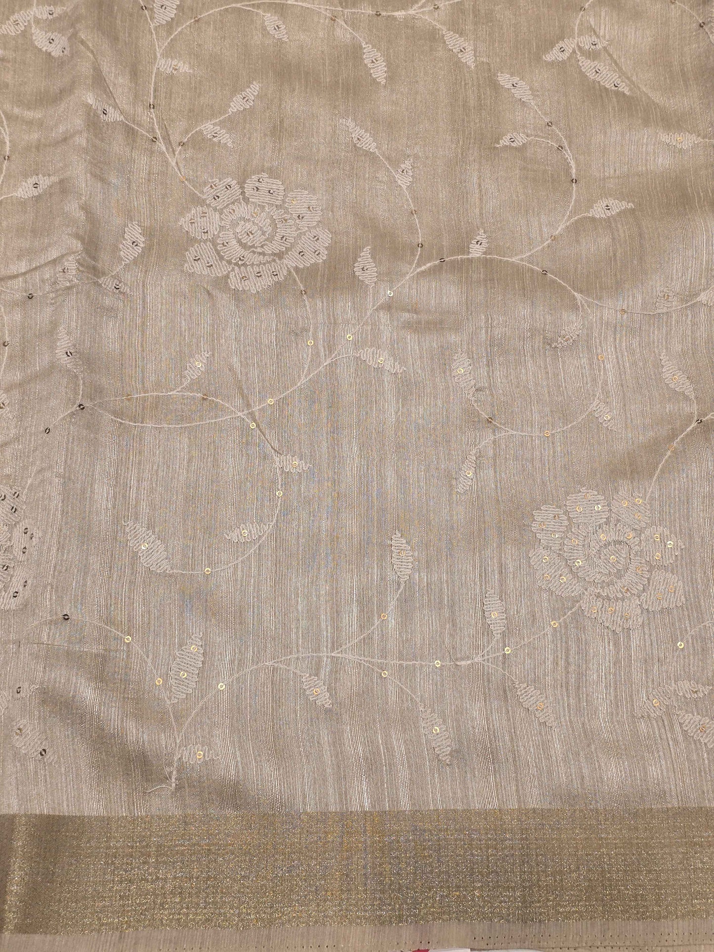 Tussar Saree with White Floral Embroidery