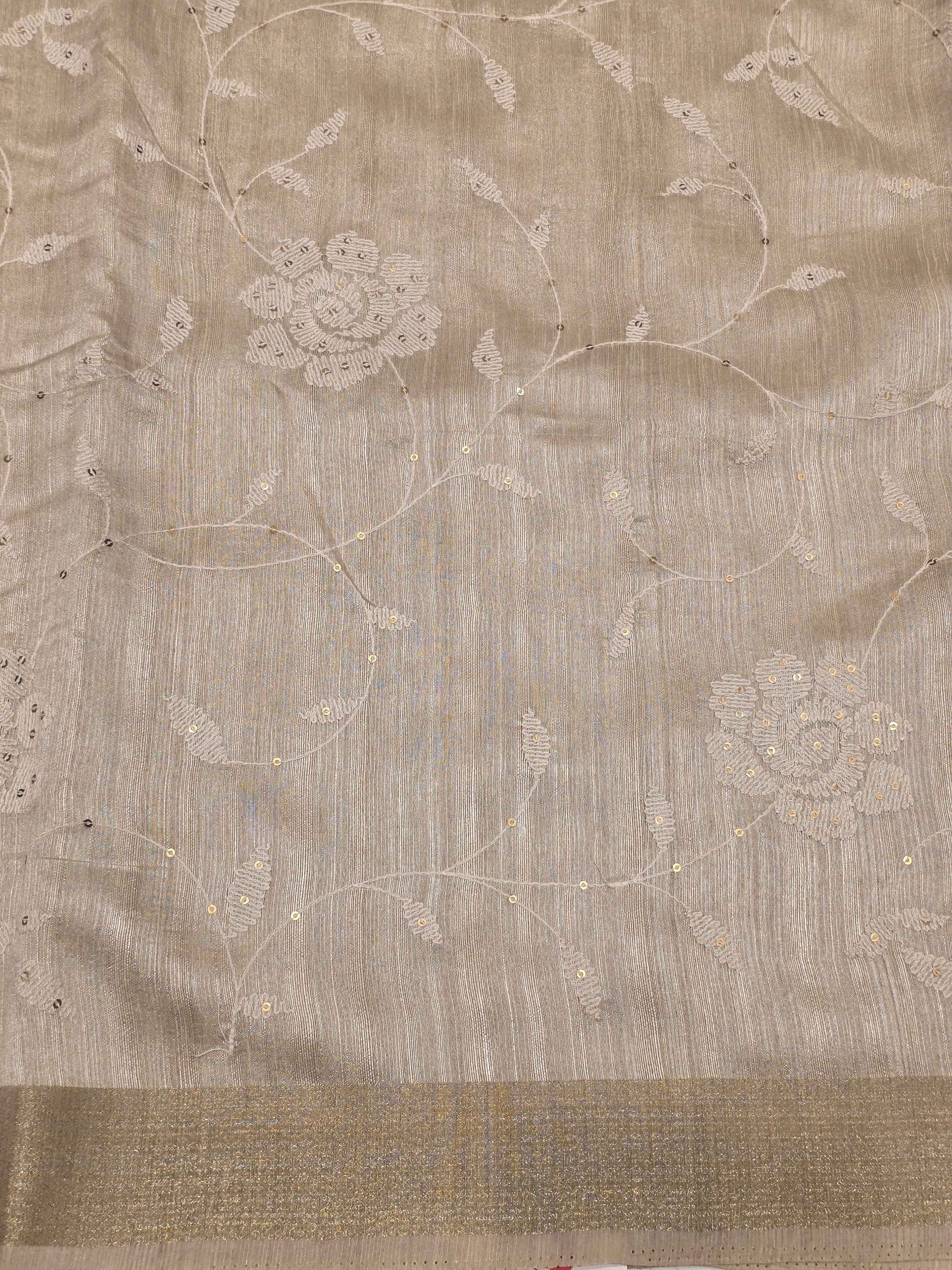 Tussar Saree with White Floral Embroidery