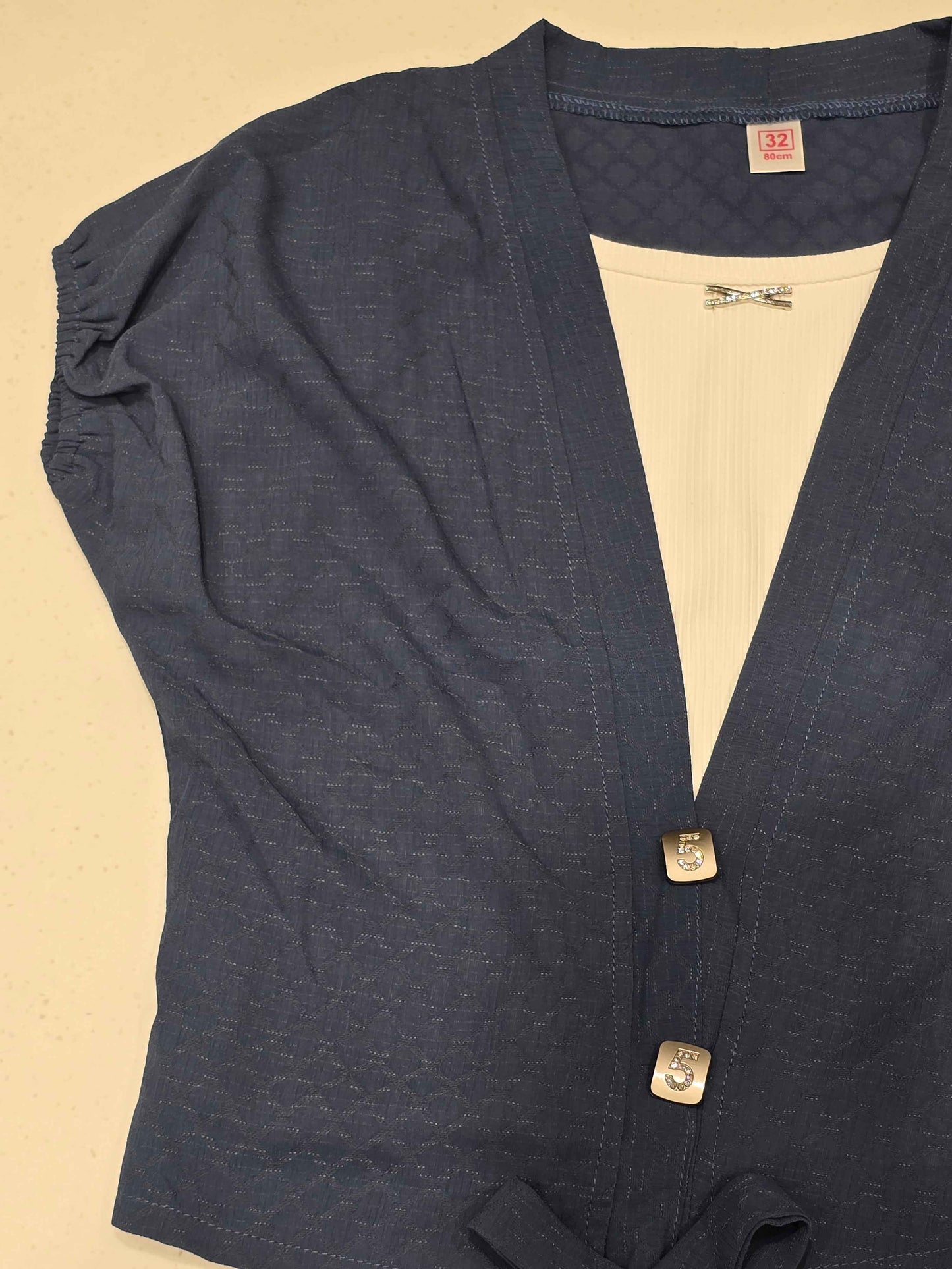 Lycra Material denim blue color western tap for Girls with mega Sleeves