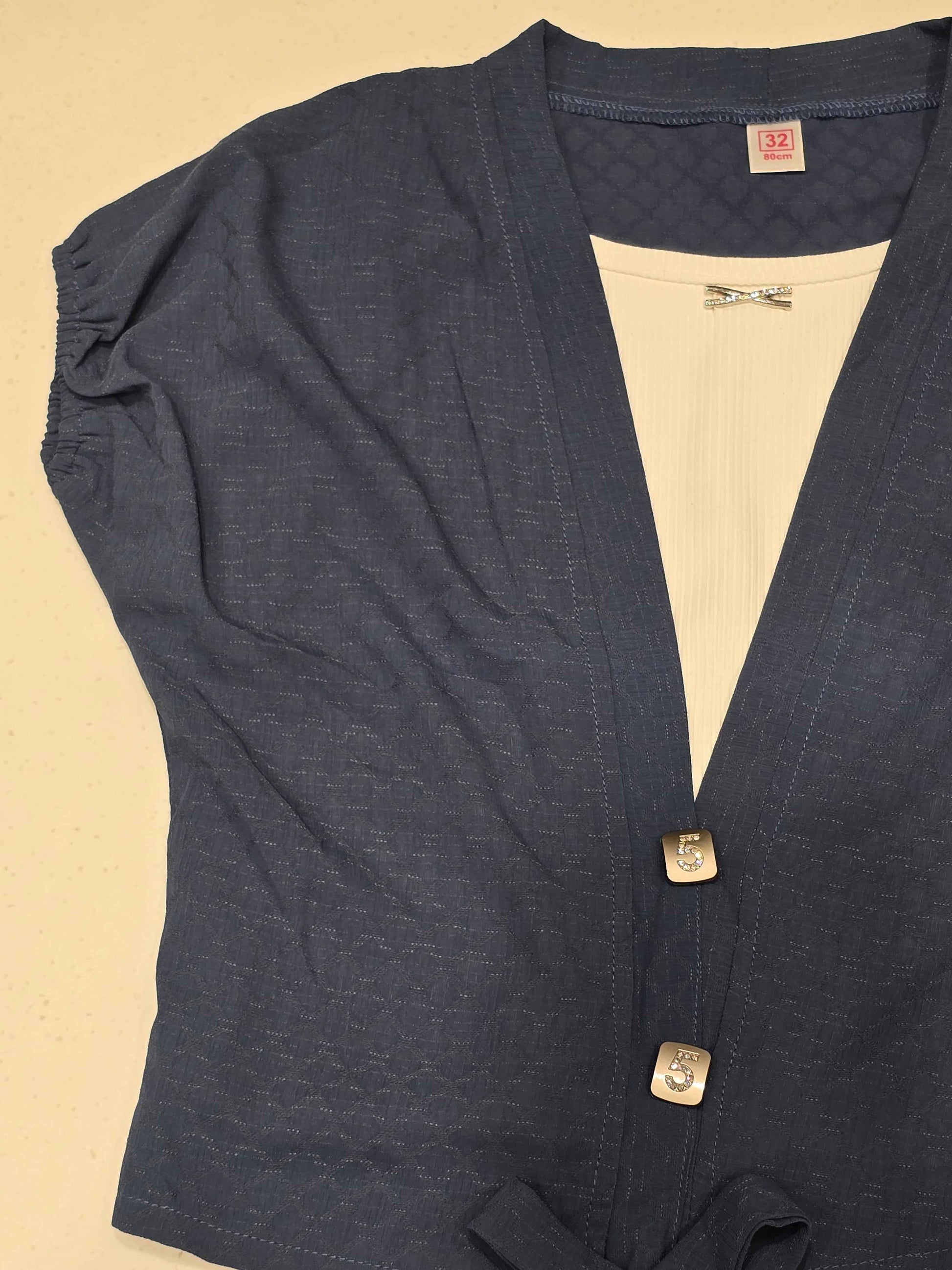 Lycra Material denim blue color western tap for Girls with mega Sleeves