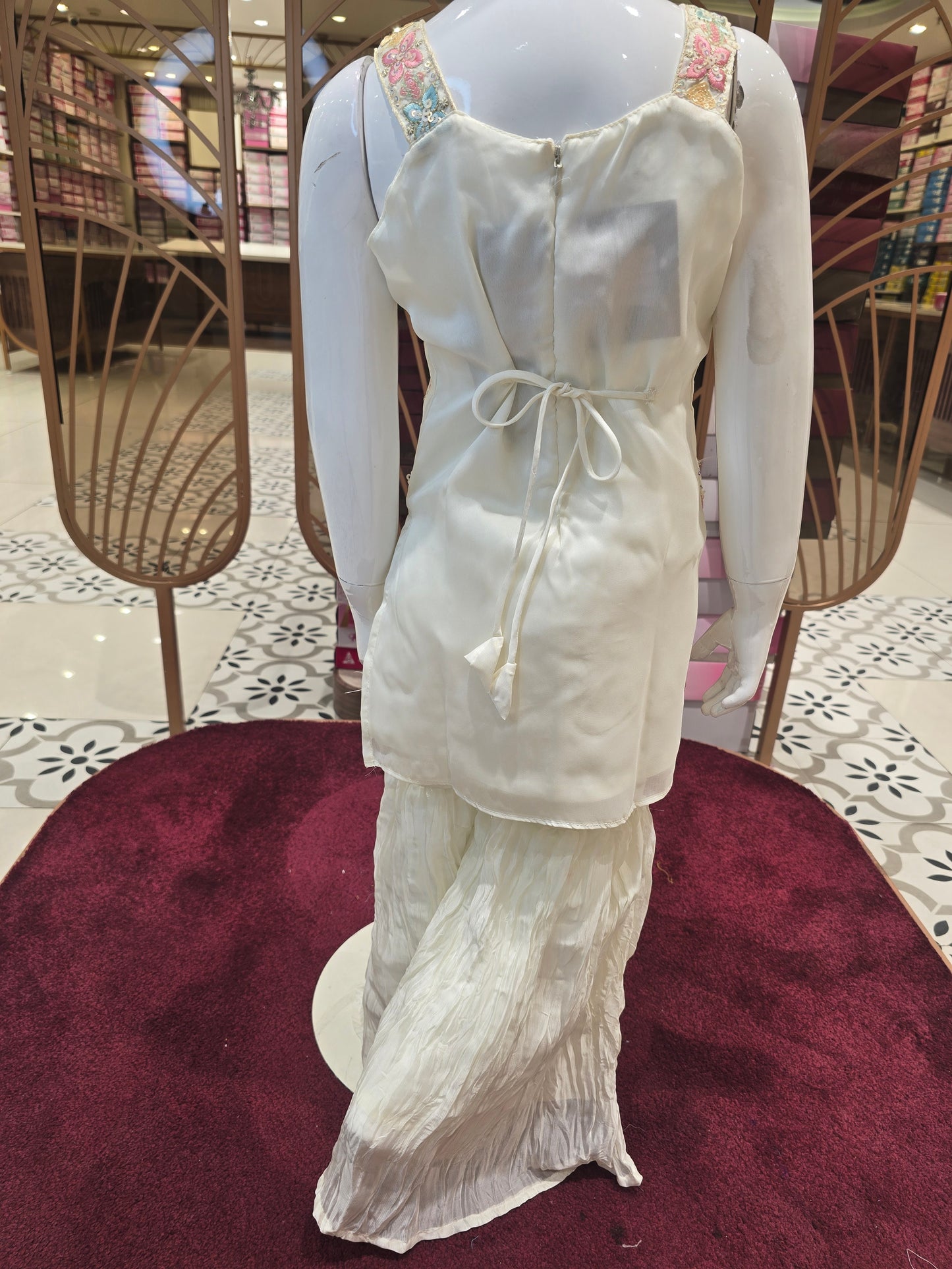 Girls Off White Embroidered Chiffon Sharara Set