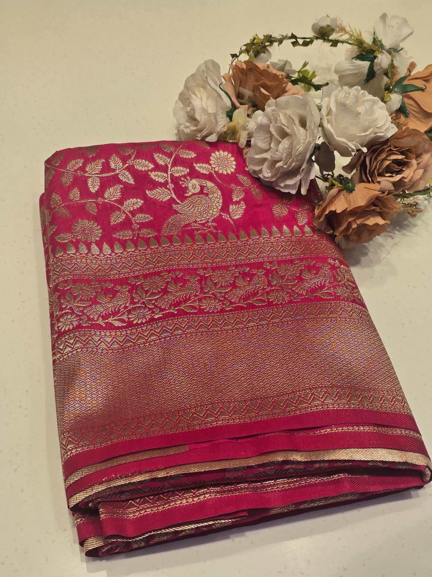 Semi Banarasi Floral Saree with Rich Design & Heavy Pallu – Festive Wear Collection