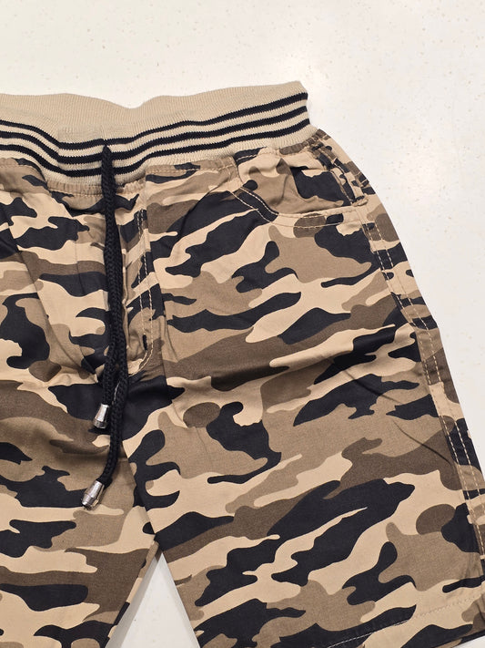 Army Green Printed Cotton Shorts for Boys