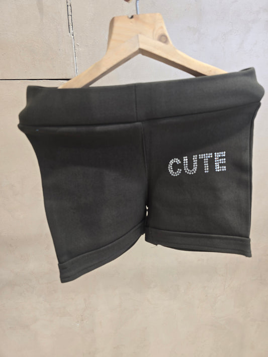 Girls Lycra Casual Wear Shorts in Black with Cute Tikli Detailing on Left Side and Elastic Waist for Summer Wear