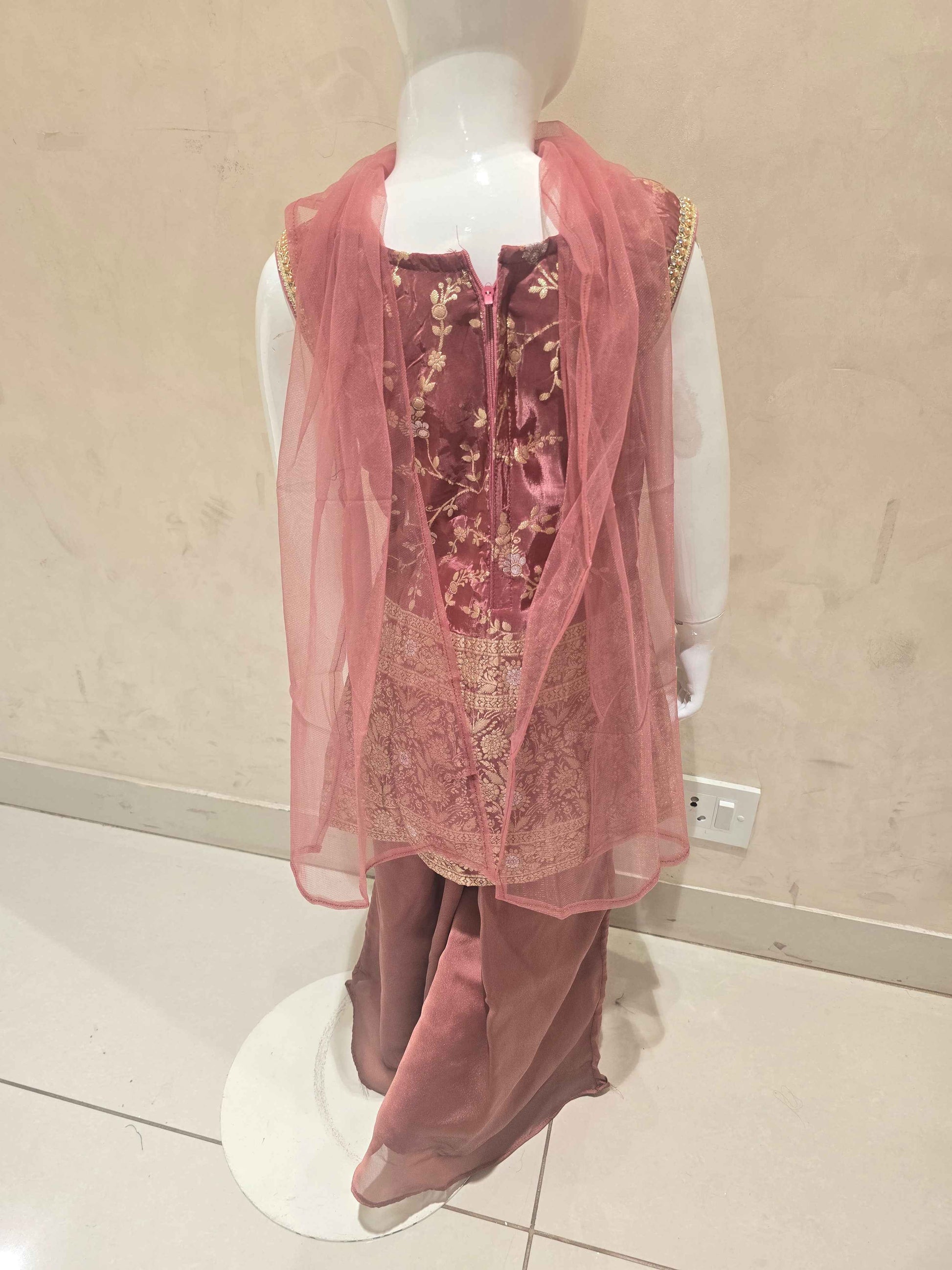 Peach Pink Crepe Silk Sharara Set for Girls