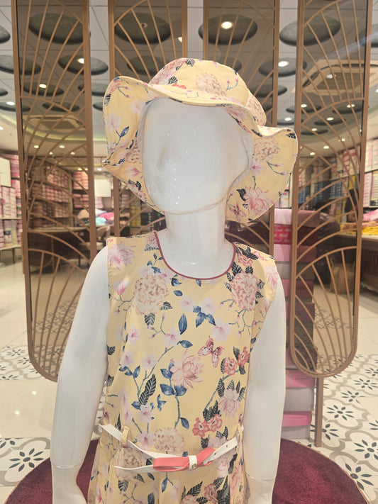 Girls Yellow Georgette Printed Baby Frock