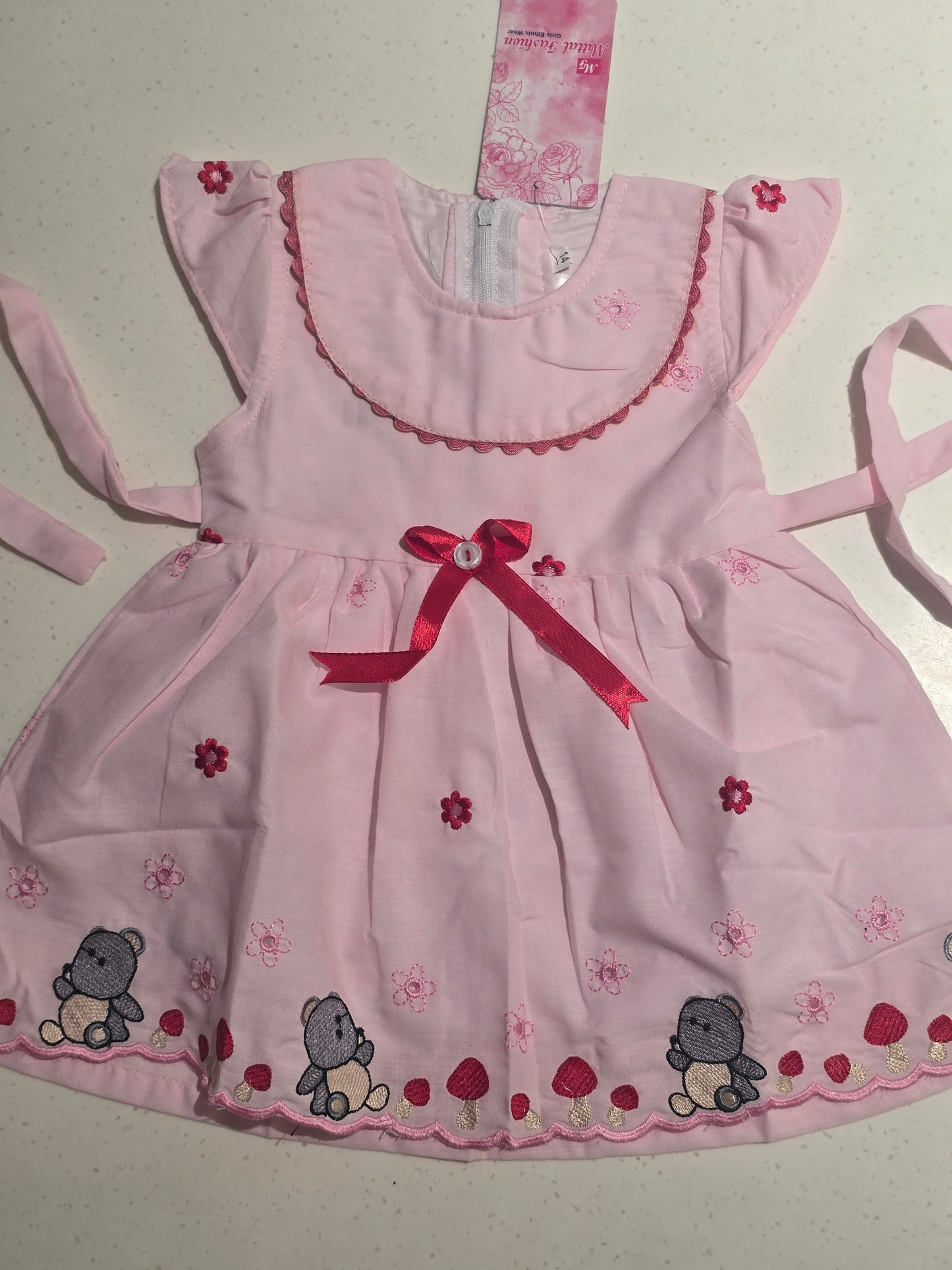Baby Girls Pink Cotton Thread Flower Frock