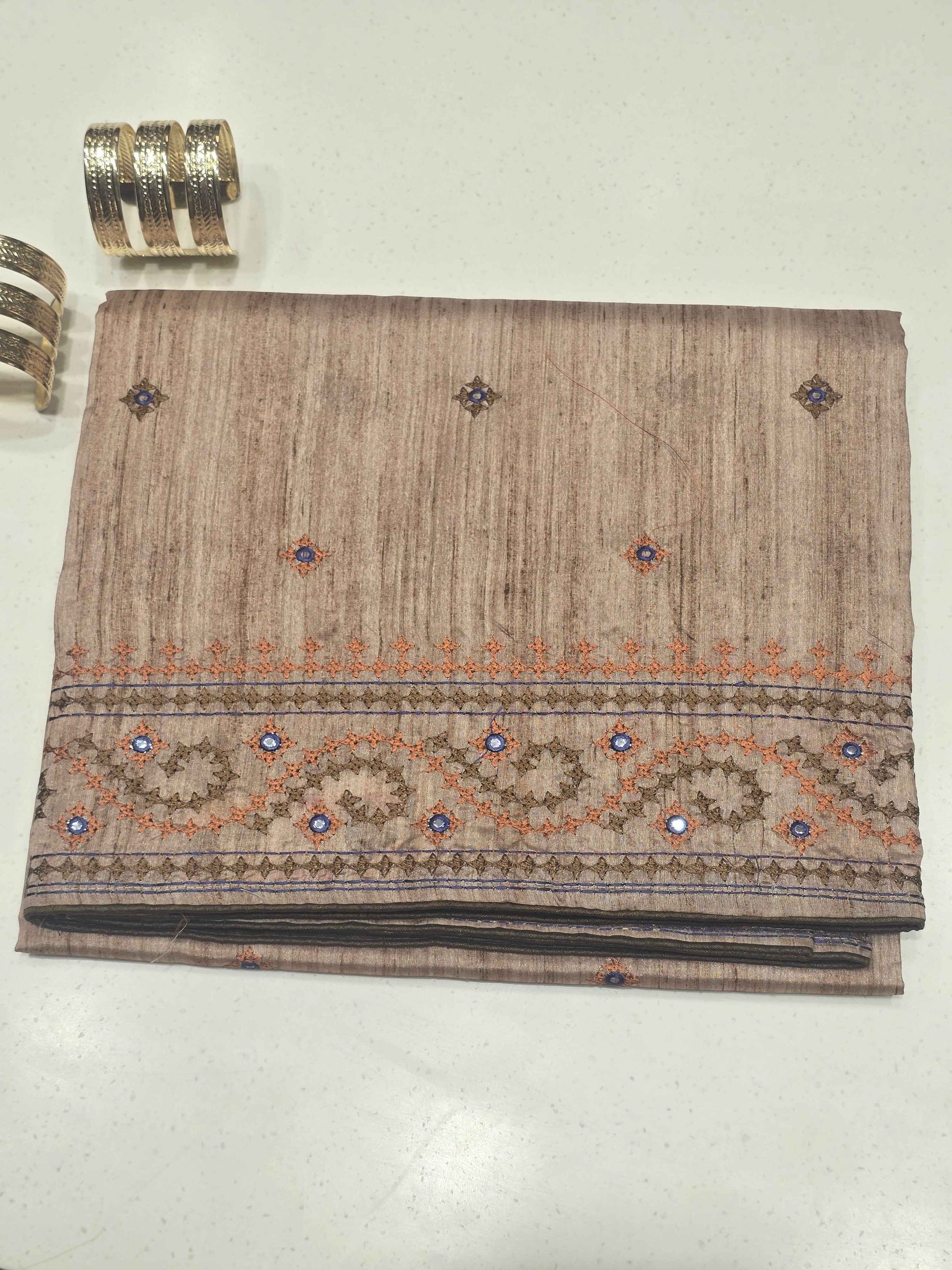 Tussar Silk Saree with Mirror Work Embroidery