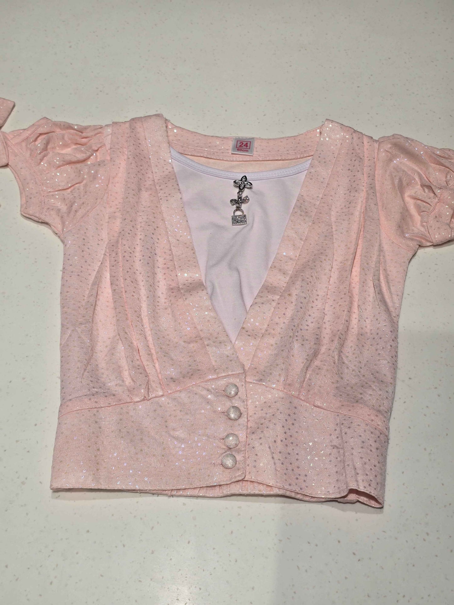 Imported Material peach color western top with round neck