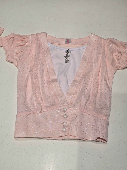 Imported Material peach color western top with round neck