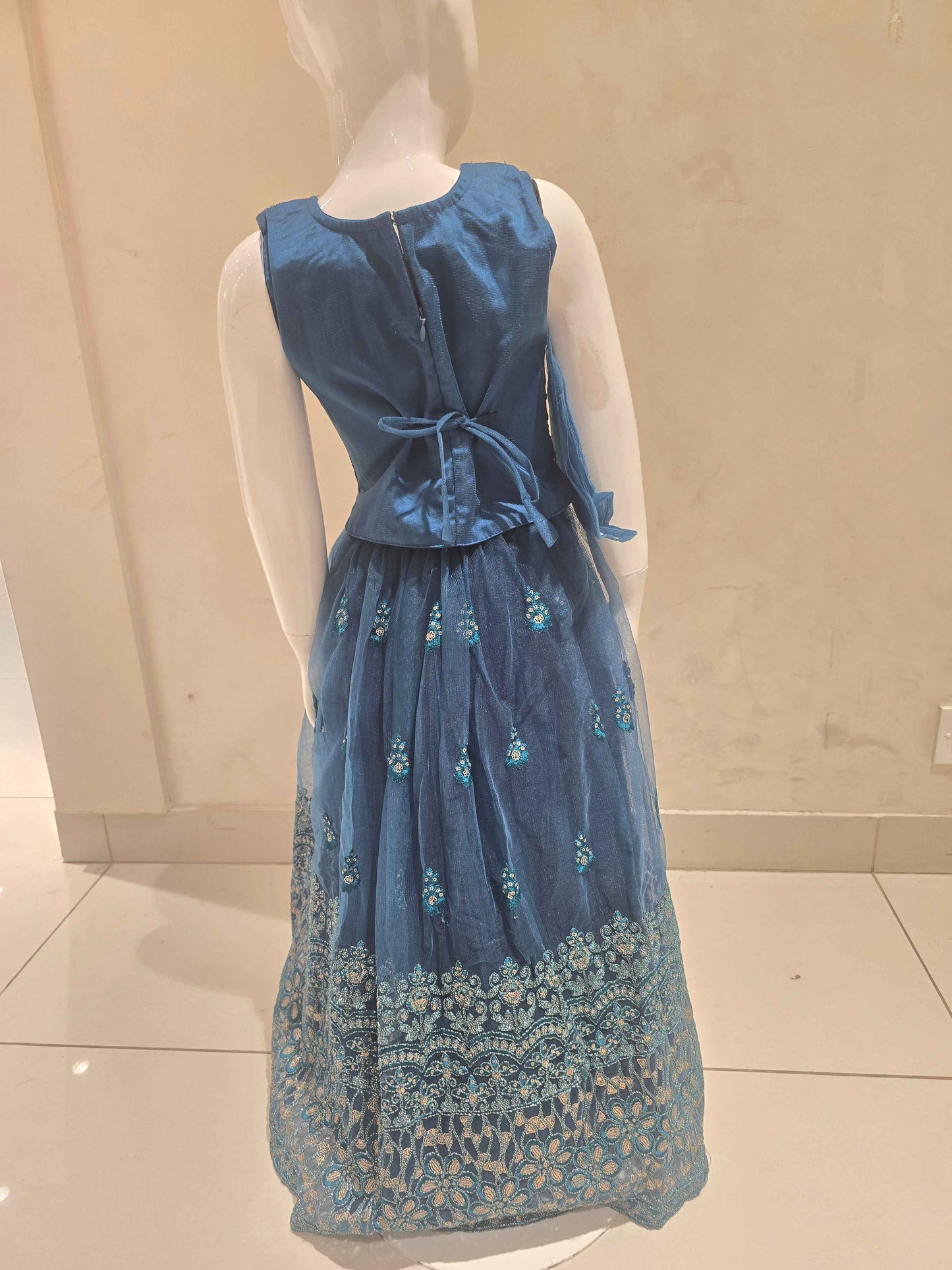 Teal Blue Knitted Ghagra Choli for Girls
