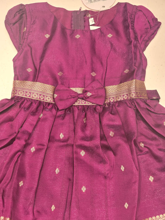 Tissue Material wine color traditional wear with golden zari border