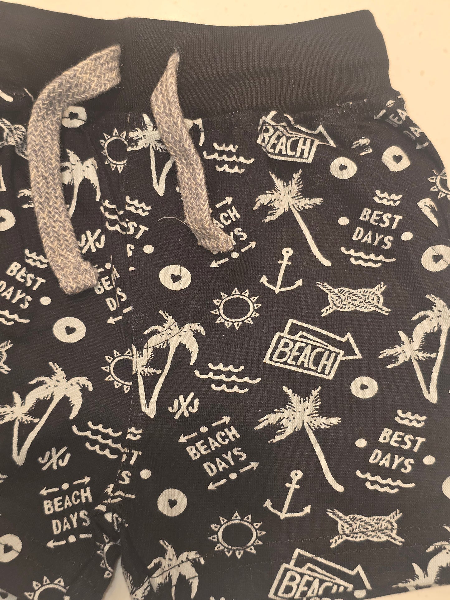 Boy Blue White Printed Cotton Summer Shorts