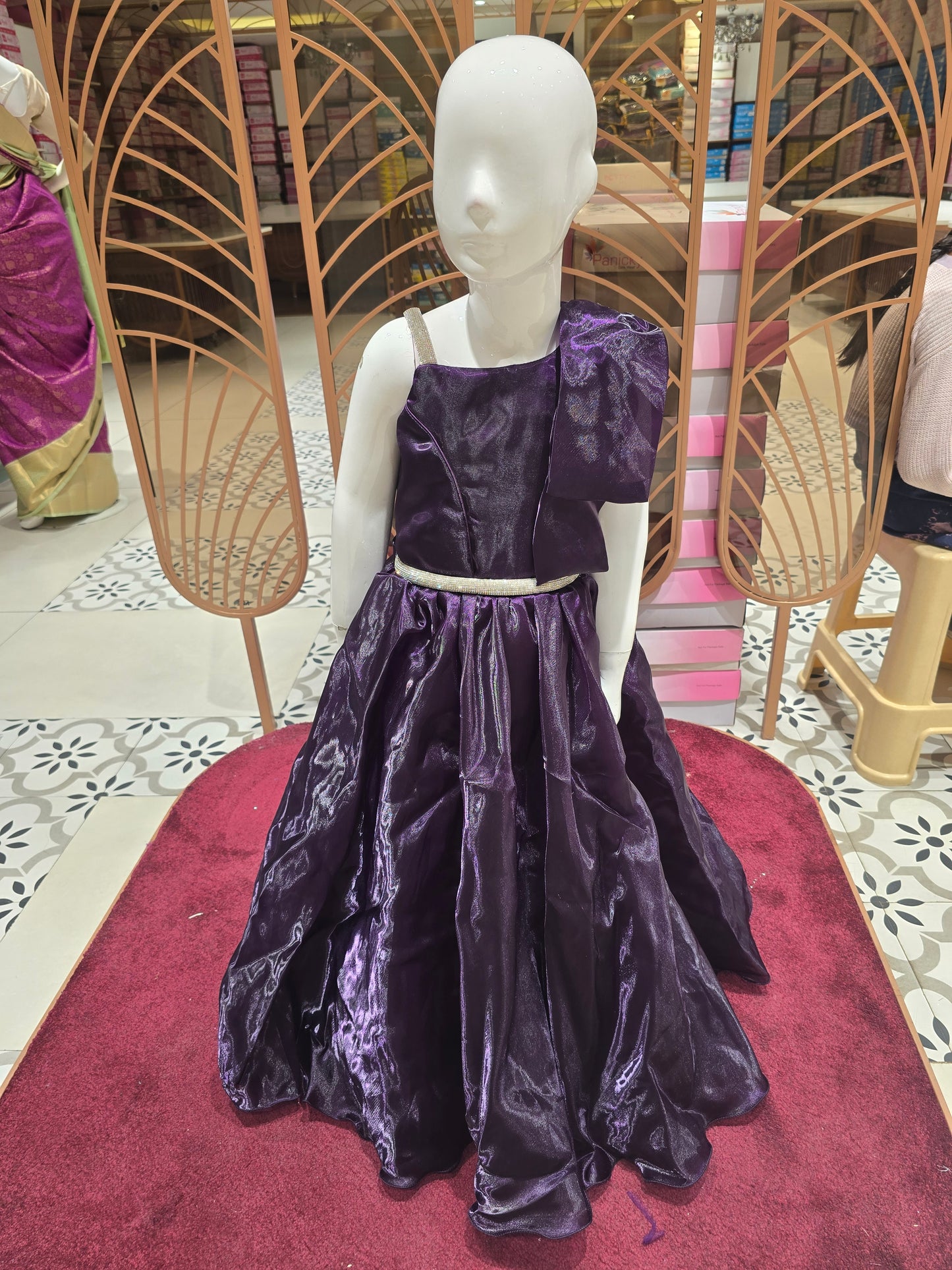 Dark Purple Organza Party Gown for Girls
