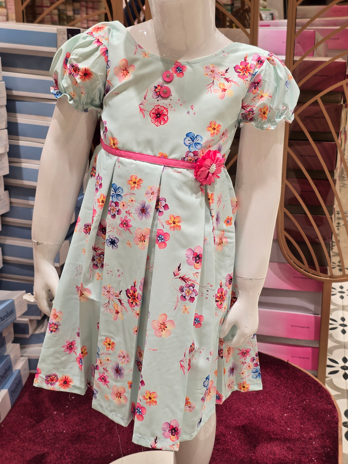 Pastel Green Floral Print Flare Frock for Girls