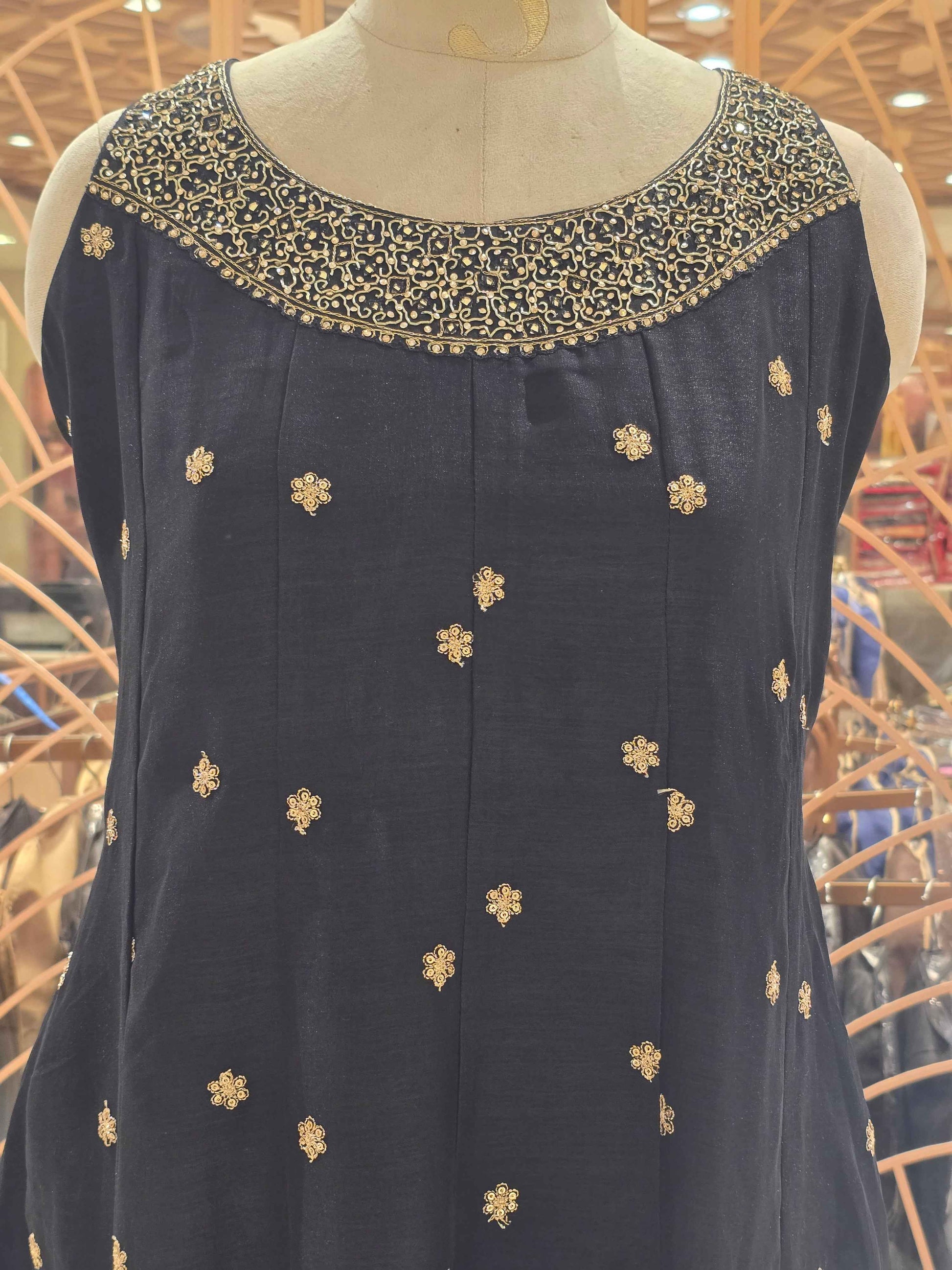 Crepe material elegant black color  with zari embroidery anarkali