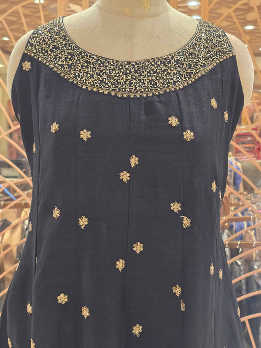 Crepe material elegant black color  with zari embroidery anarkali
