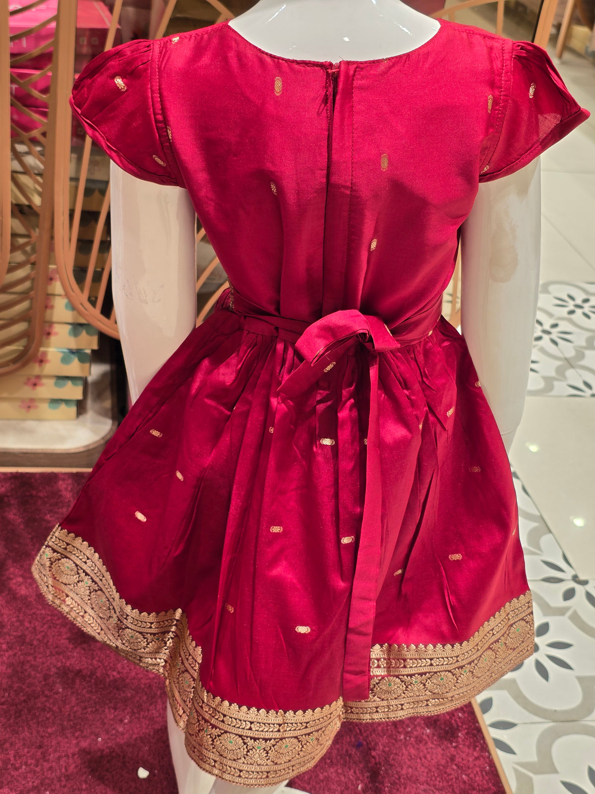 Traditional Red Cotton Ethnic Frock for Girls