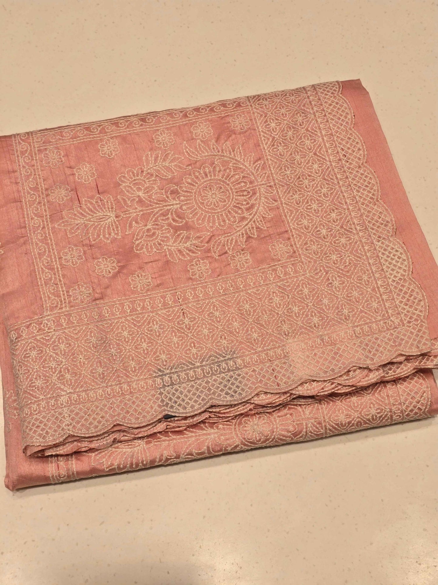 Baby Pink Tussar Jute Saree with Embroidery
