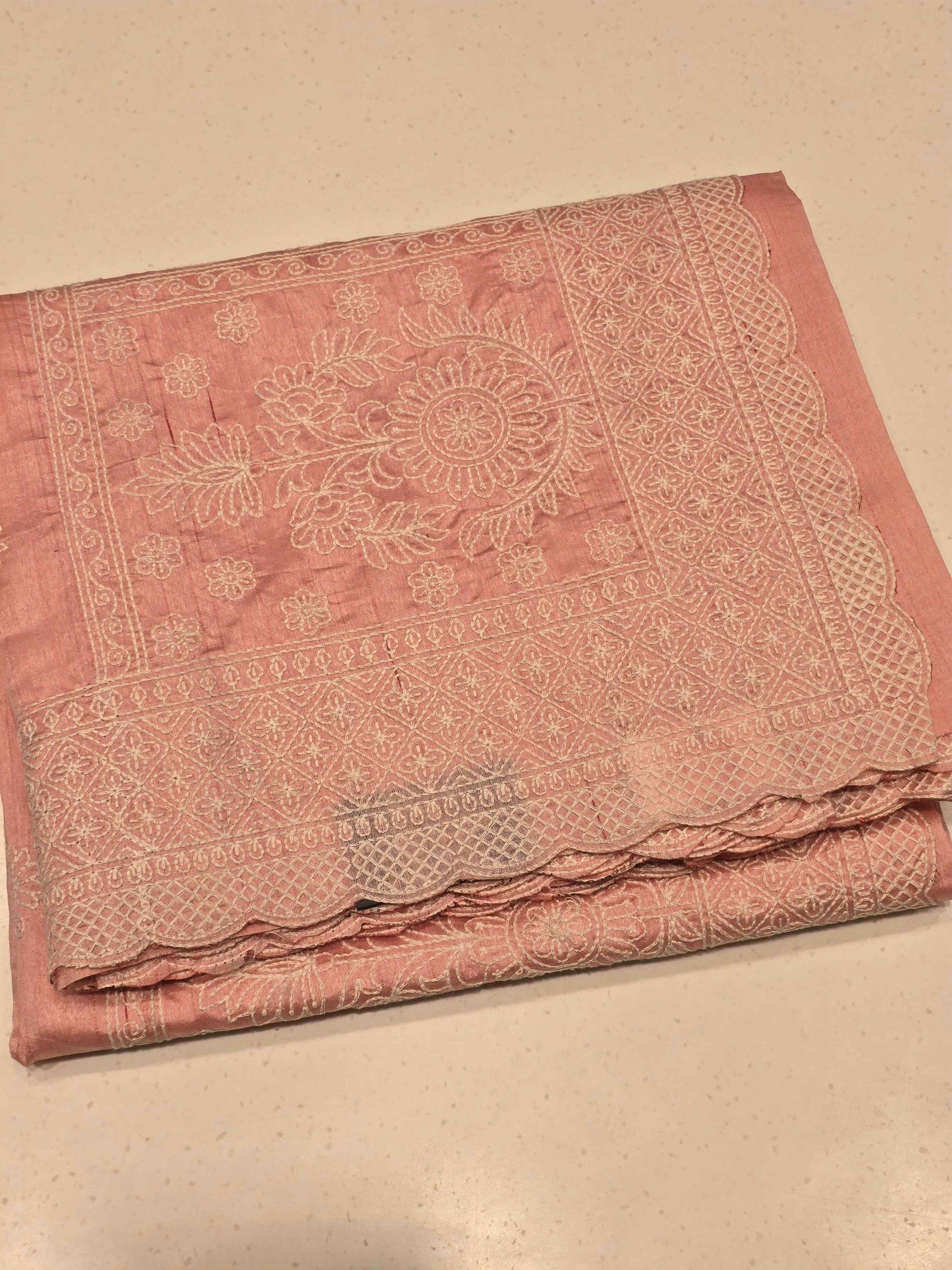 Baby Pink Tussar Jute Saree with Embroidery